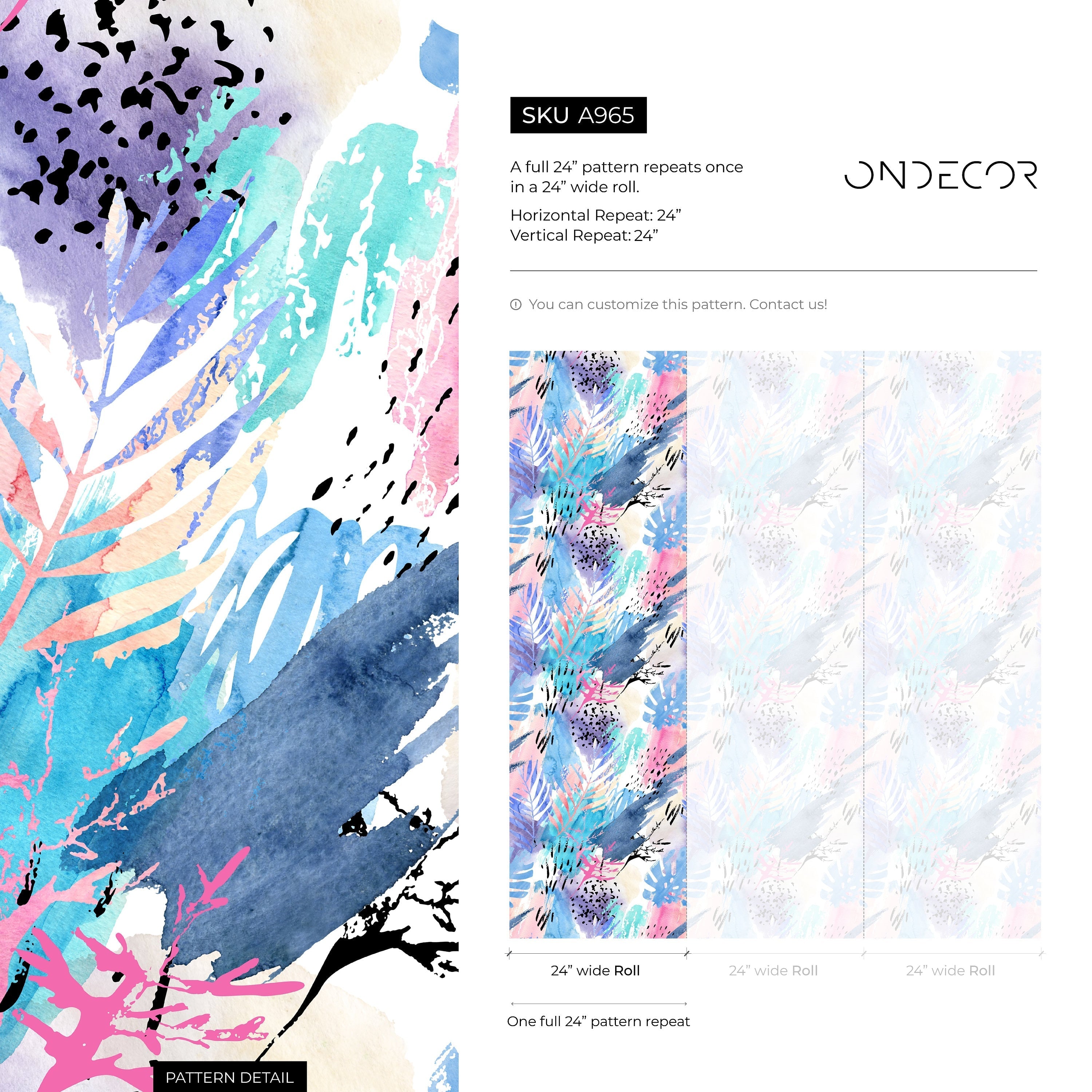 Abstract Wallpaper With Watercolor Tropical Leaves In Blue, Pink, And Purple - A965