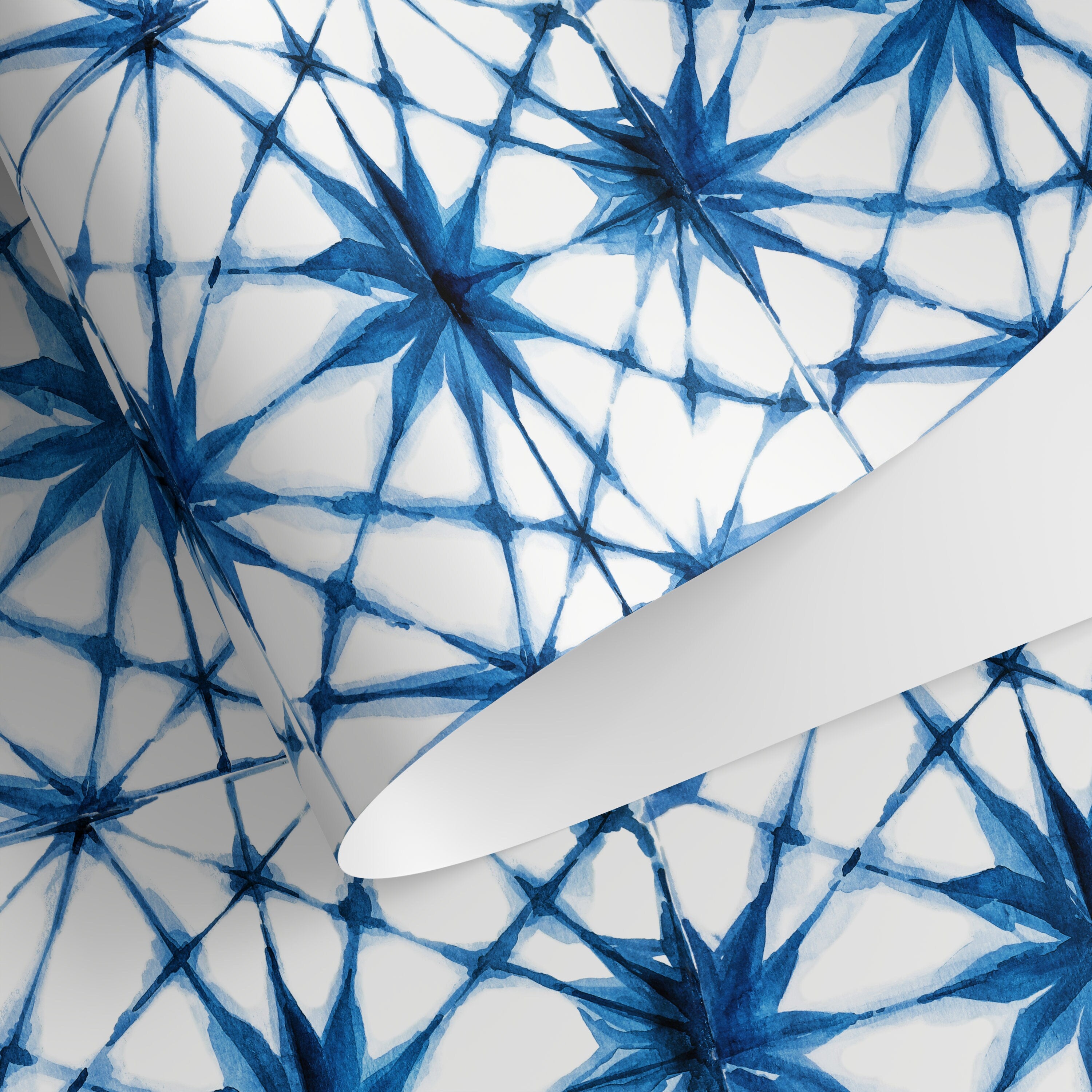 Geometric Wallpaper With A Shibori Starburst Motif In Blue - A175