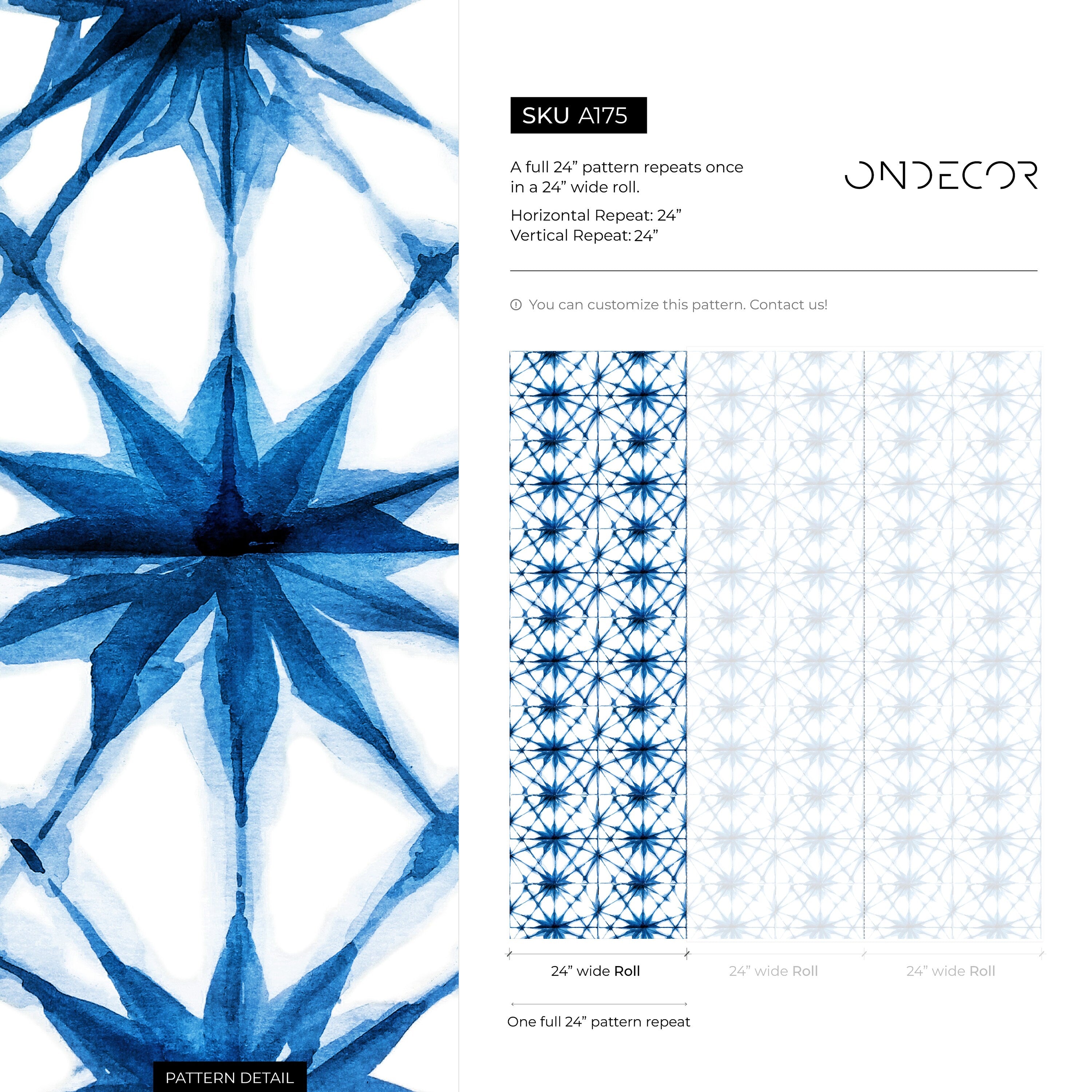 Geometric Wallpaper With A Shibori Starburst Motif In Blue - A175