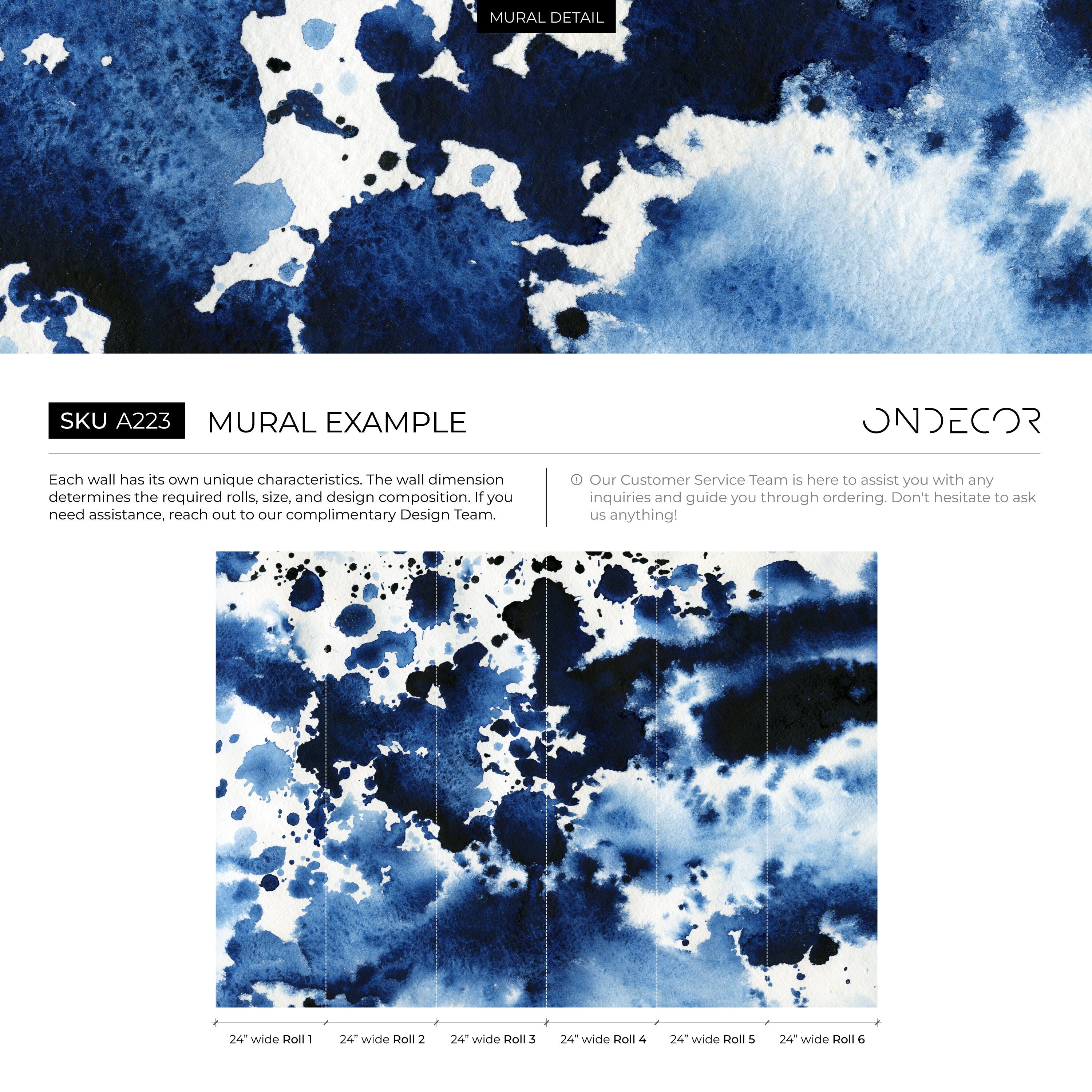 Abstract Wallpaper With An Indigo Ink Wash In Blue And Black - A223