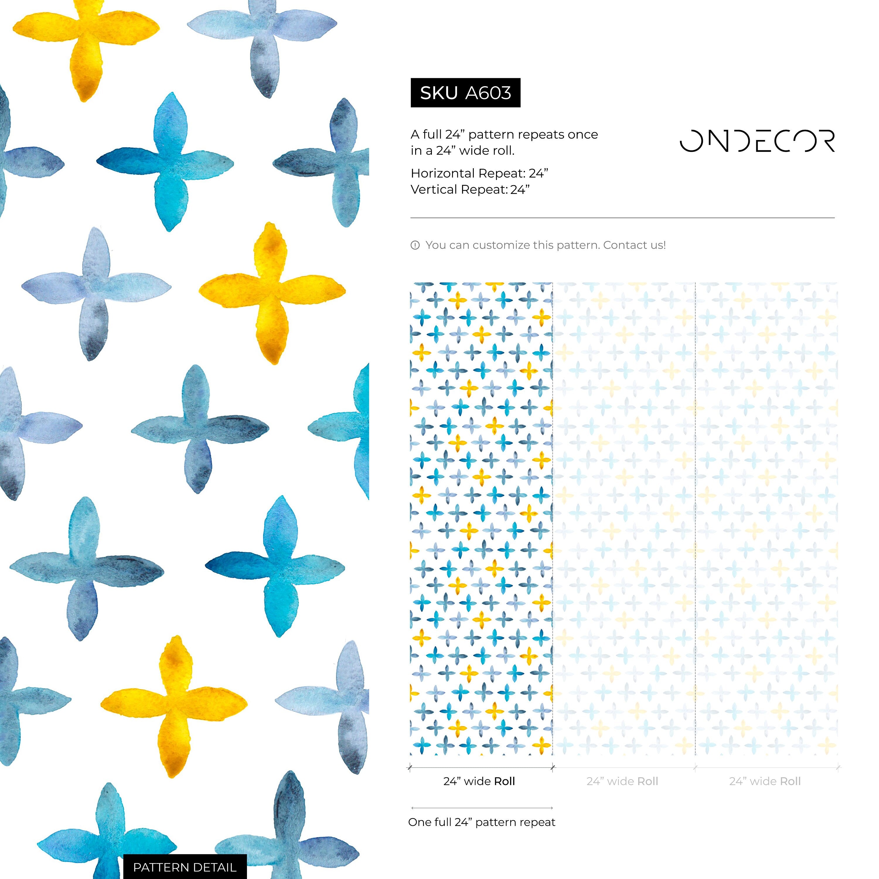 Geometric Wallpaper With Watercolor Crosses In Blue And Yellow - A603