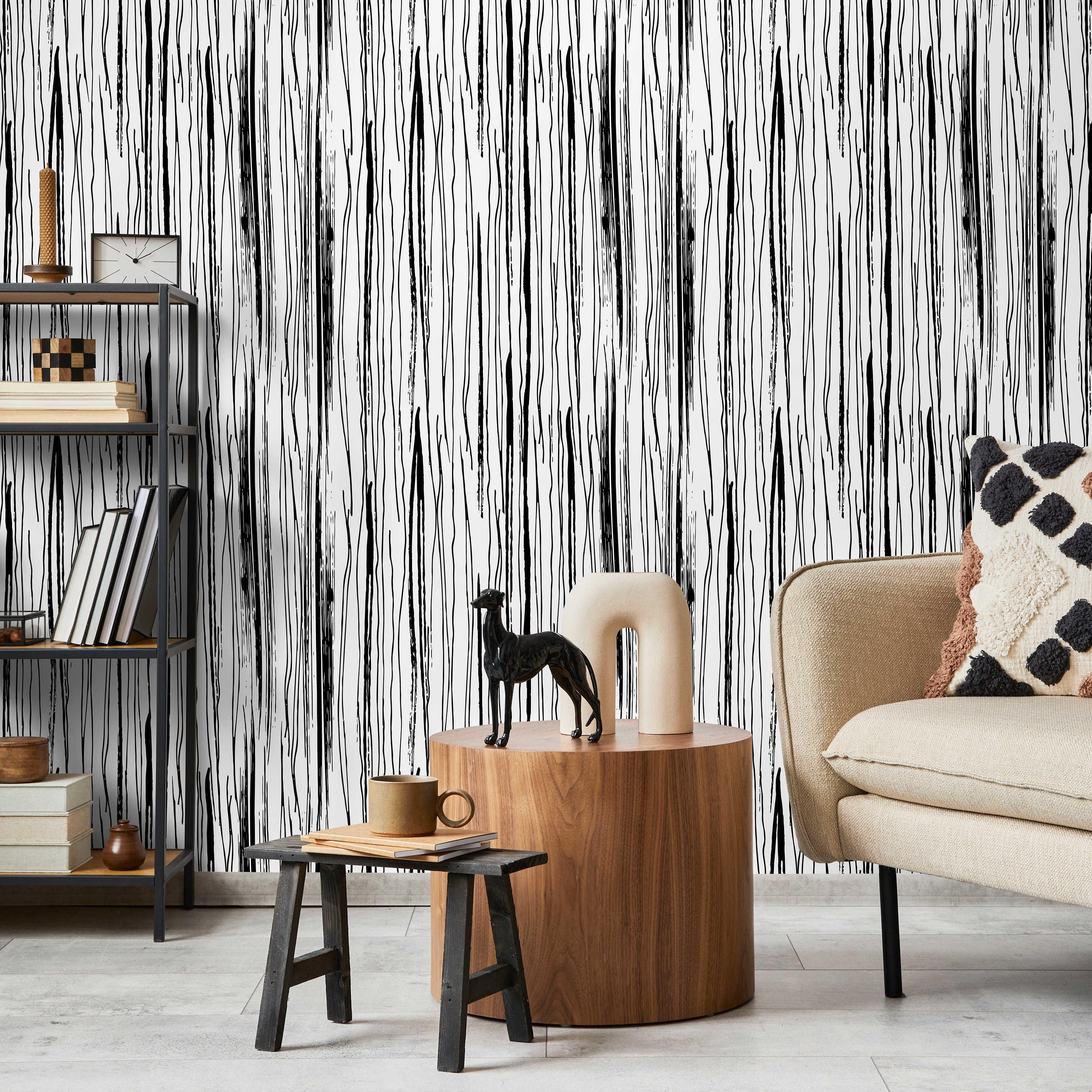Abstract Wallpaper With Hand-drawn Vertical Lines In Black And White - A604