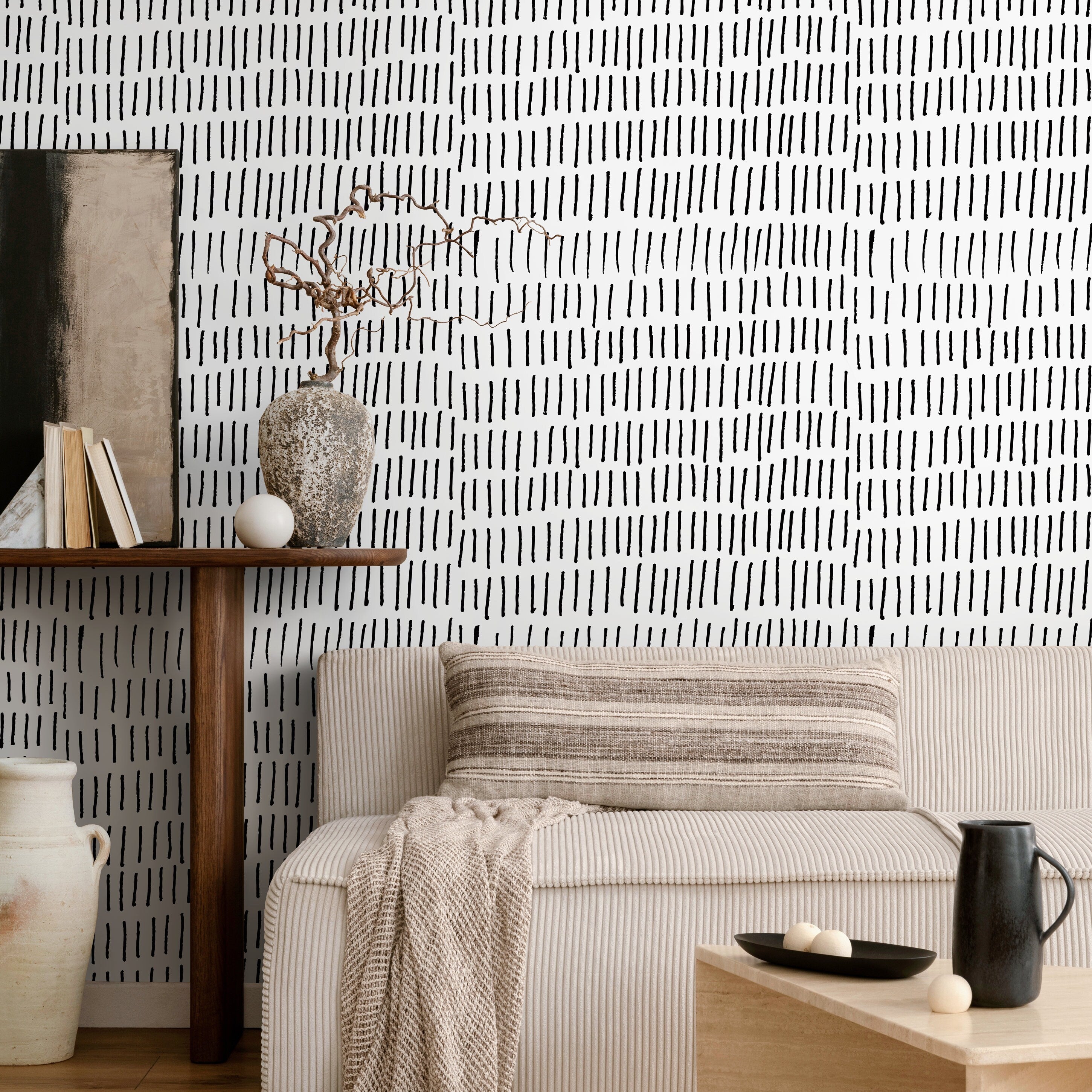 Abstract Wallpaper Featuring Minimalist Brush Strokes In Black And White - A352