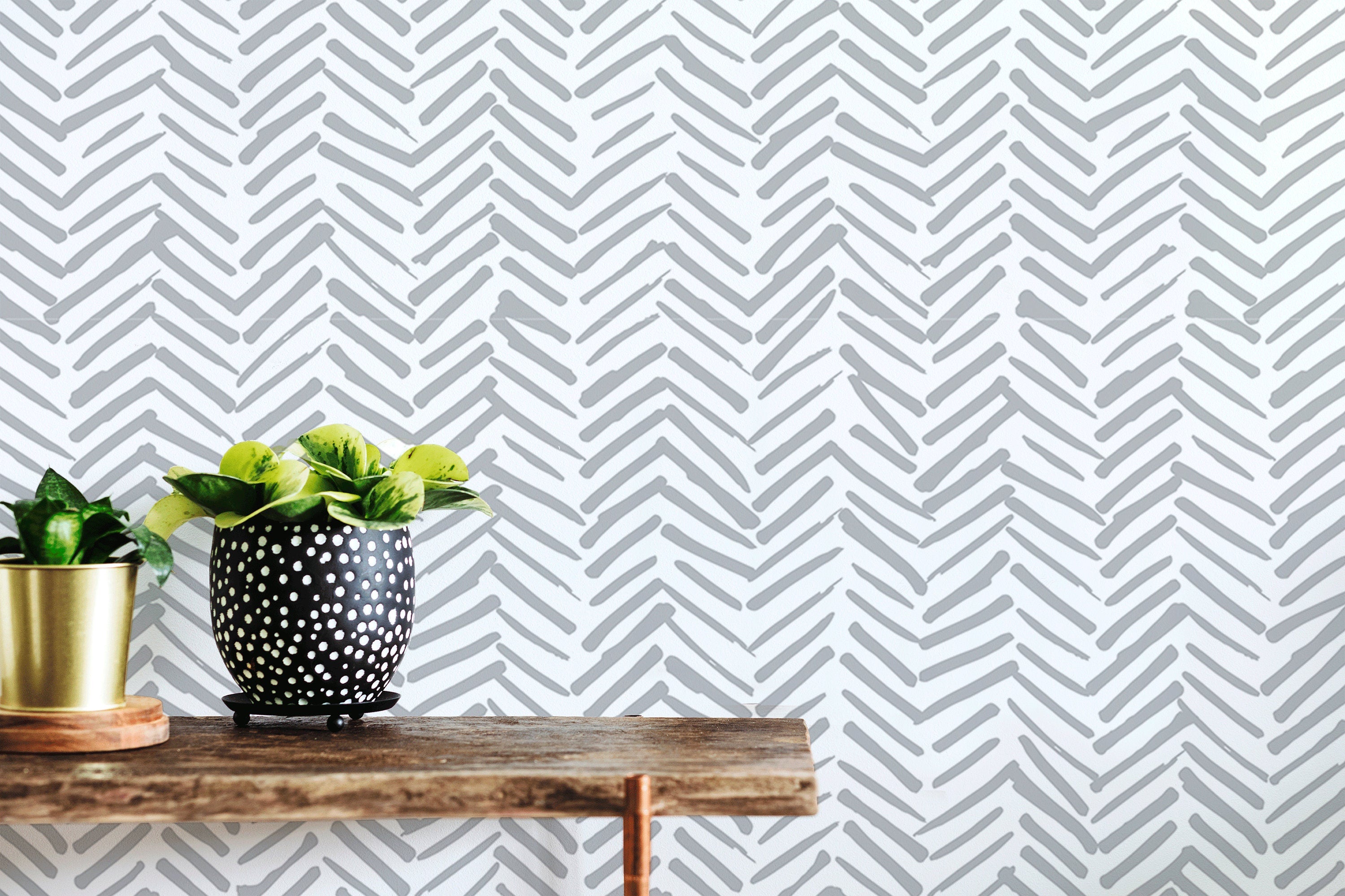 Herringbone Wallpaper With A Hand-drawn Motif In Grey - A408