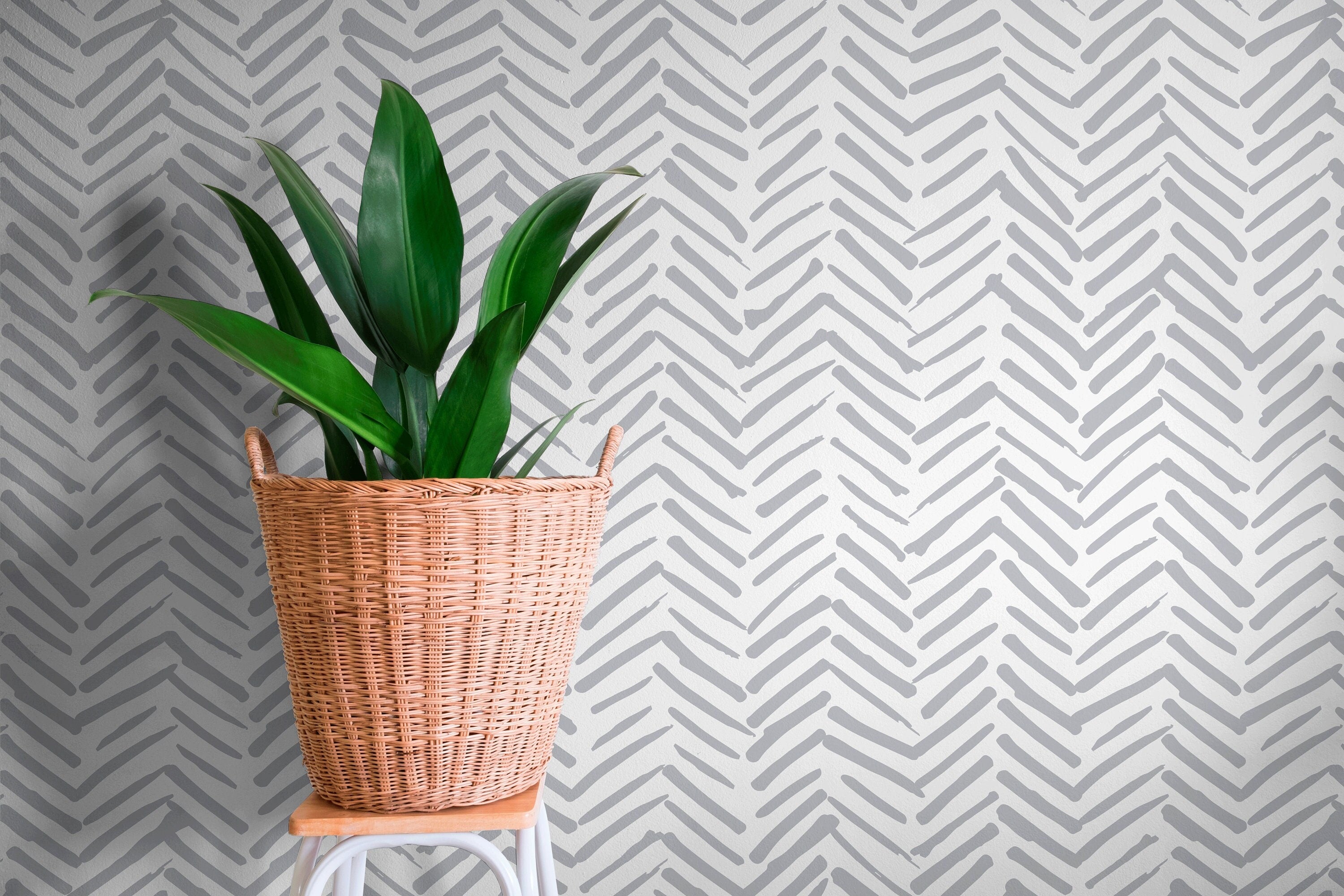 Herringbone Wallpaper With A Hand-drawn Motif In Grey - A408