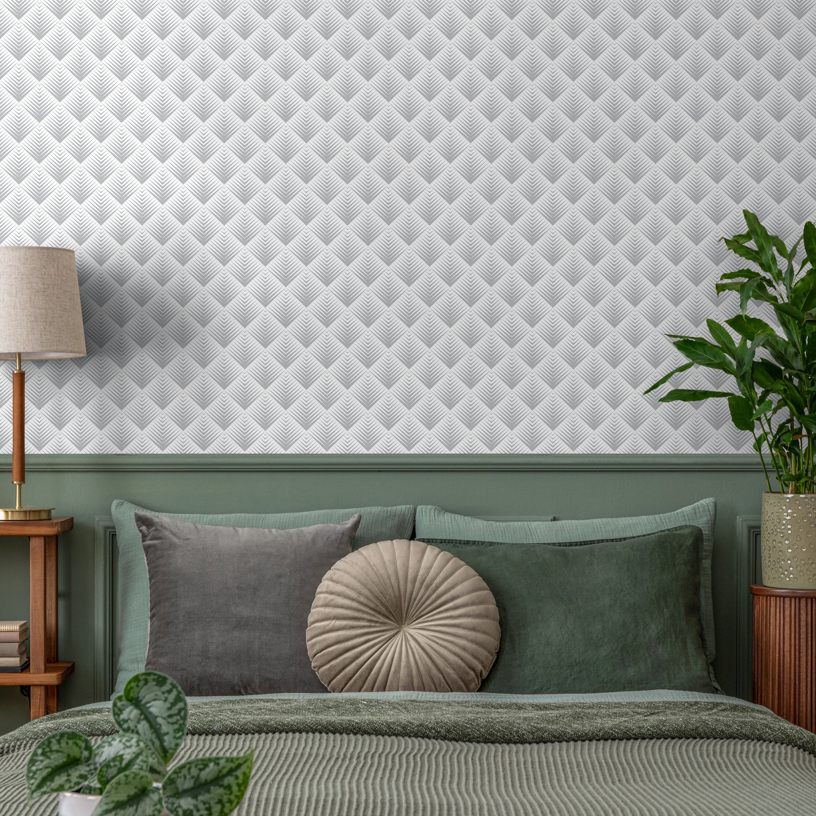 Art Deco Wallpaper With A Fanned Geometric Motif In Grey - A432