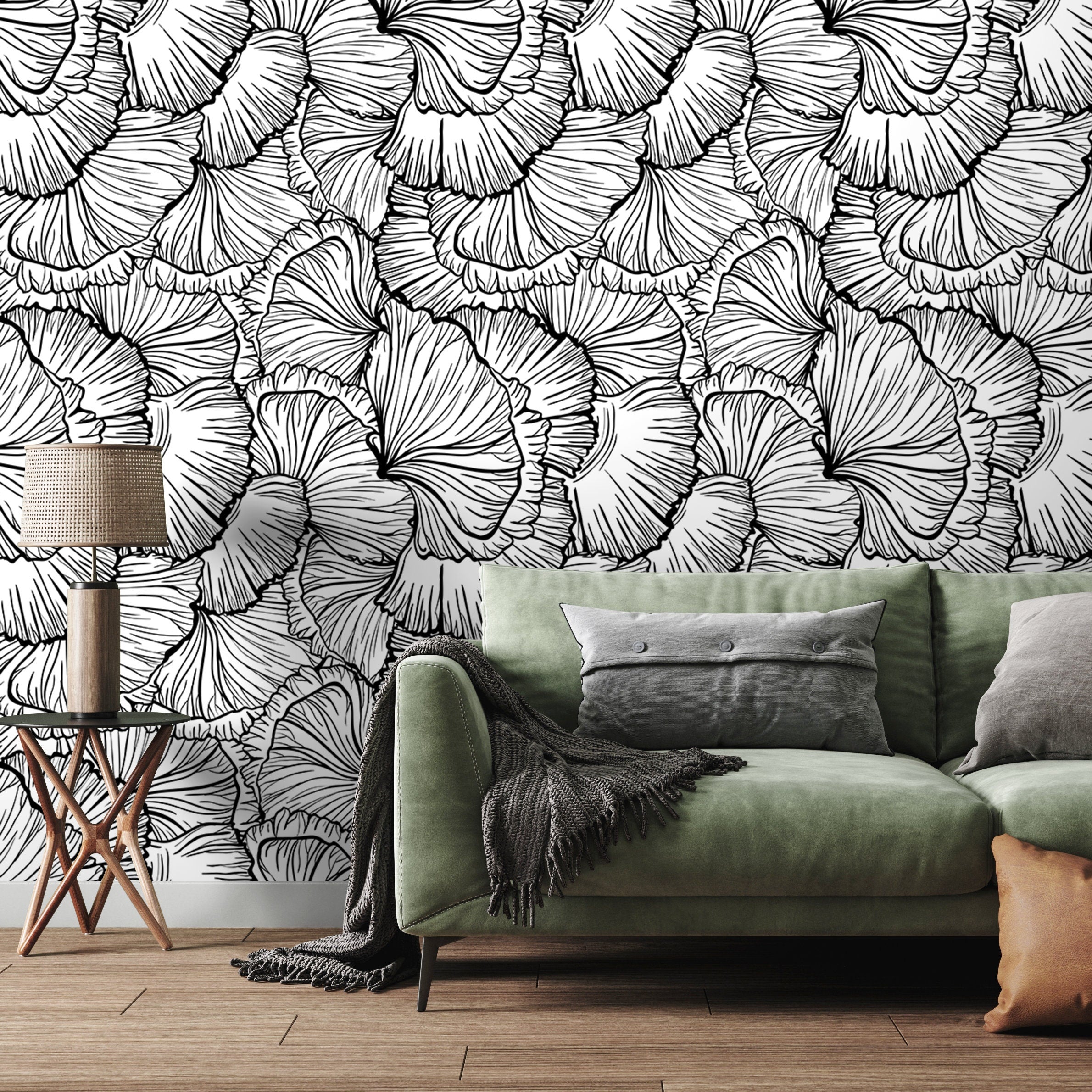 Abstract Wallpaper Featuring Large Graphic Leaves In Black And White - A524