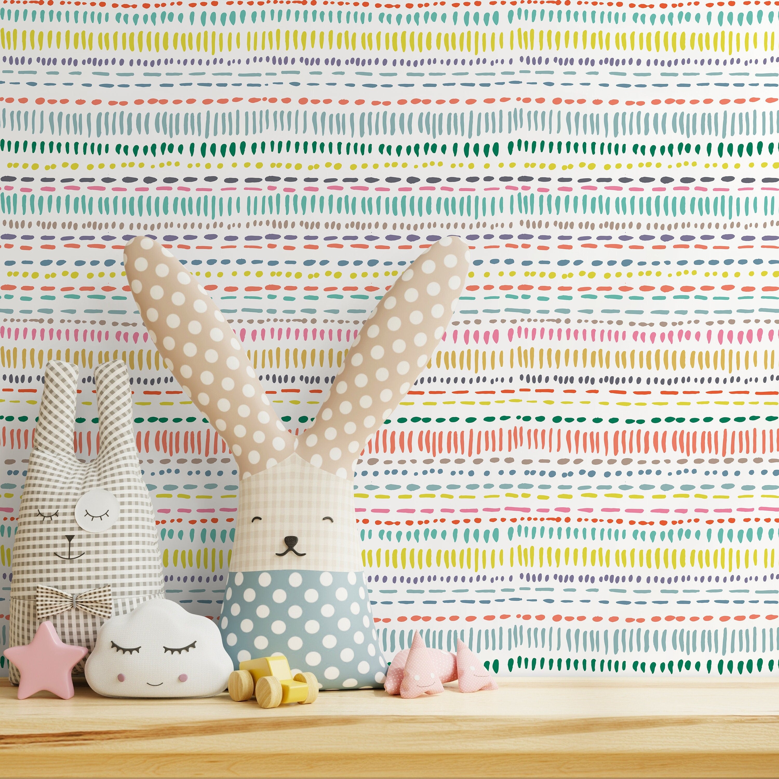 Abstract Wallpaper With Hand-drawn Striped Marks In Yellow, Teal, And Orange - A593