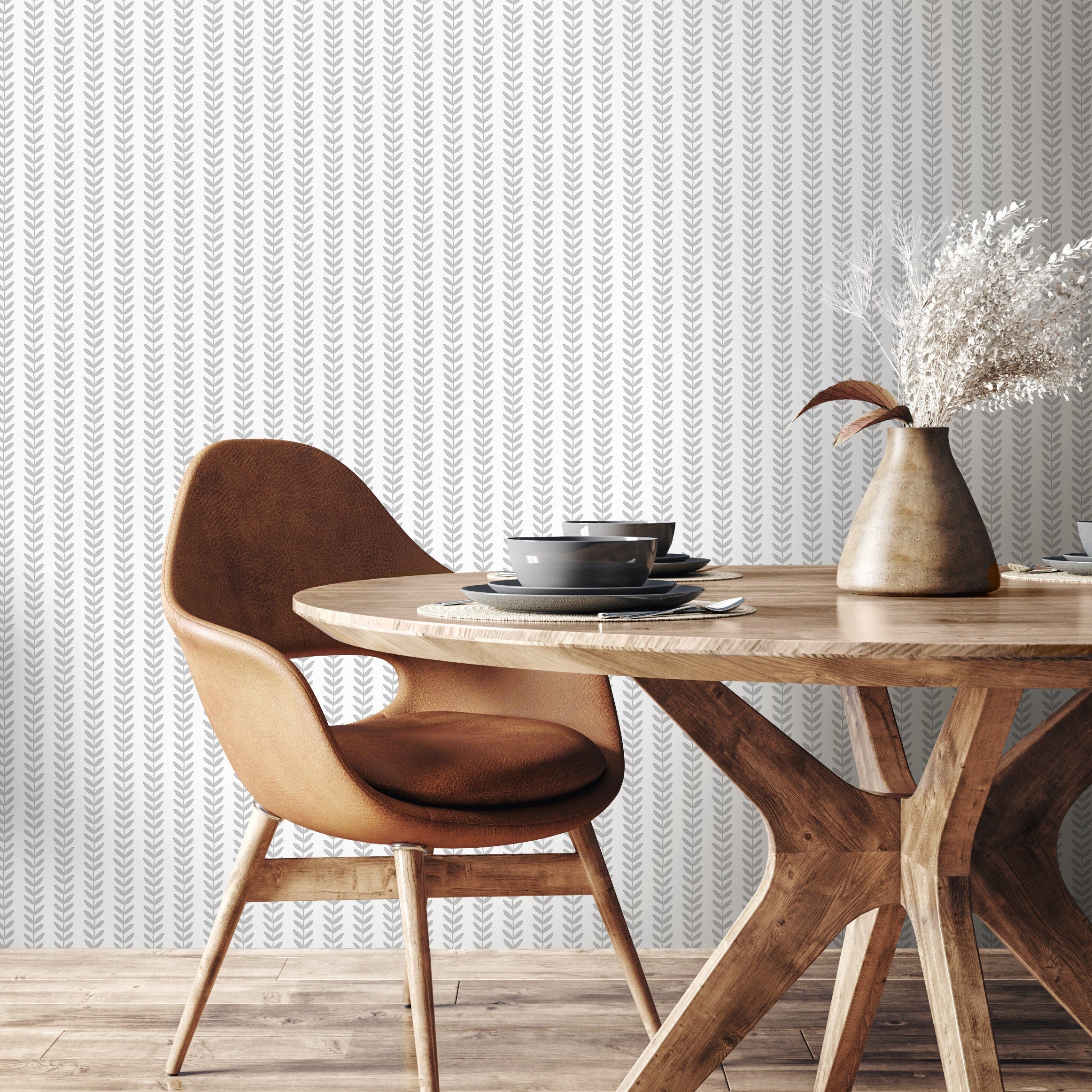 Scandinavian Wallpaper With A Minimalist Vine Stripe In Gray - A700