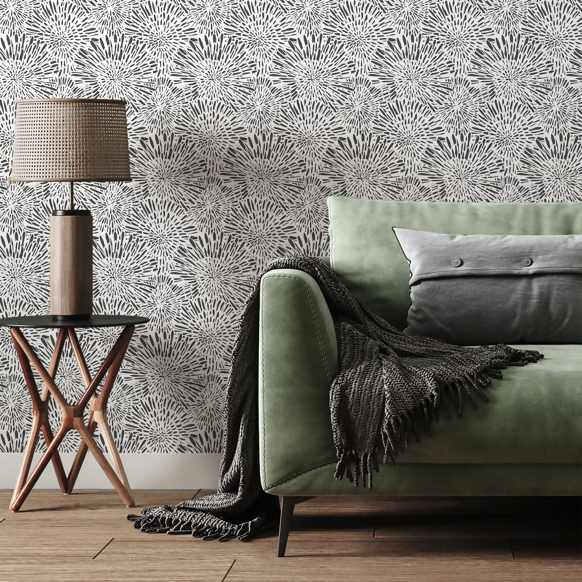 Abstract Wallpaper With A Graphic Starburst Motif In Black And White - A580