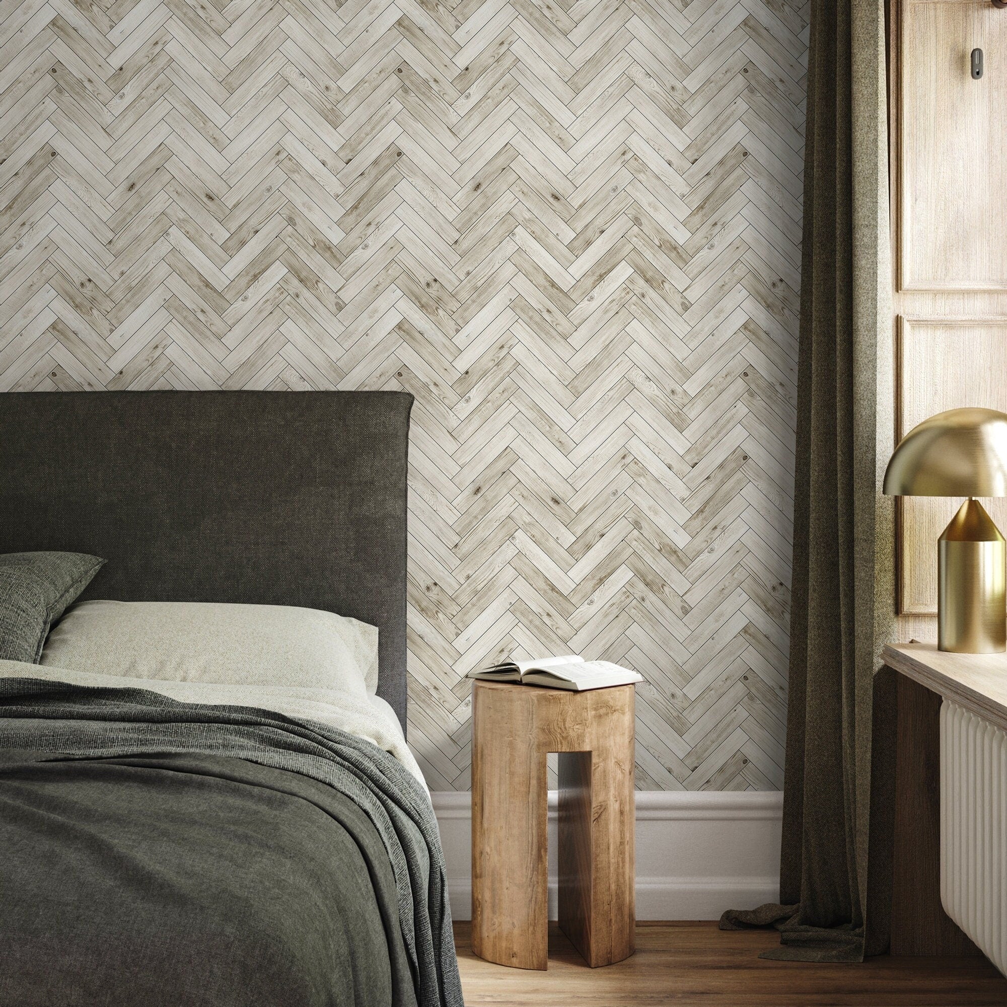 Wood Wallpaper With A Modern Herringbone Motif In Beige And Brown - A430