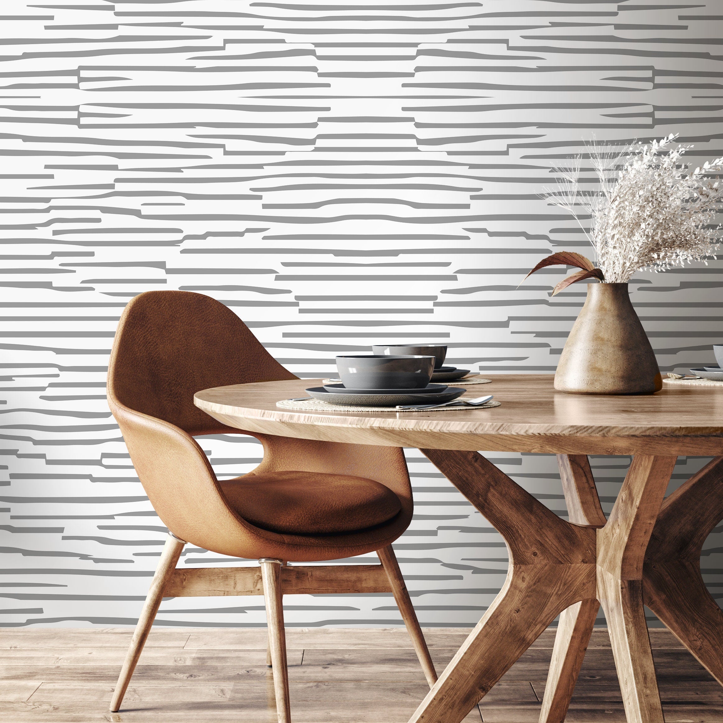 Abstract Wallpaper With Irregular Horizontal Lines In Gray - A009