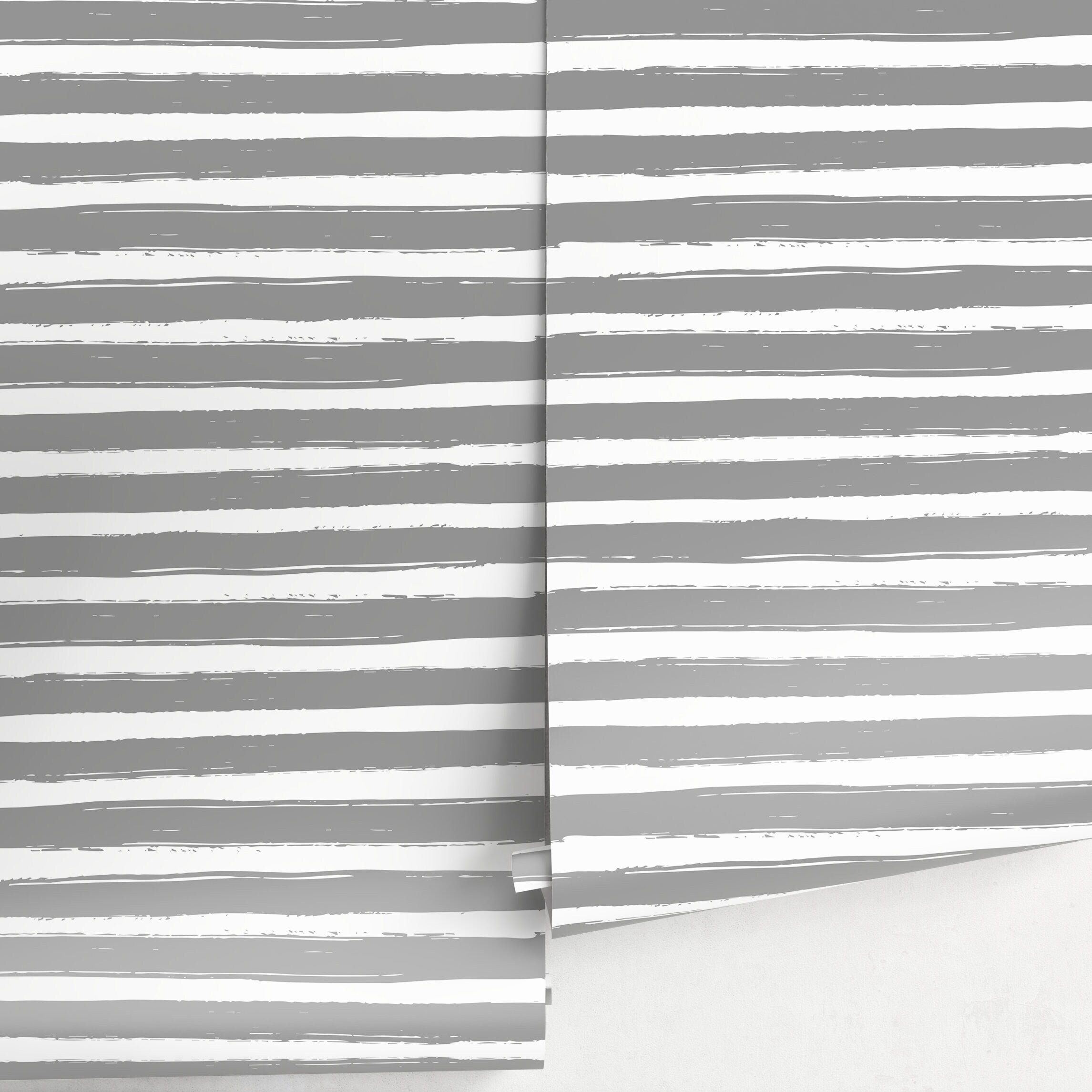 Striped Wallpaper With A Hand-painted Brushstroke Motif In Grey - A018
