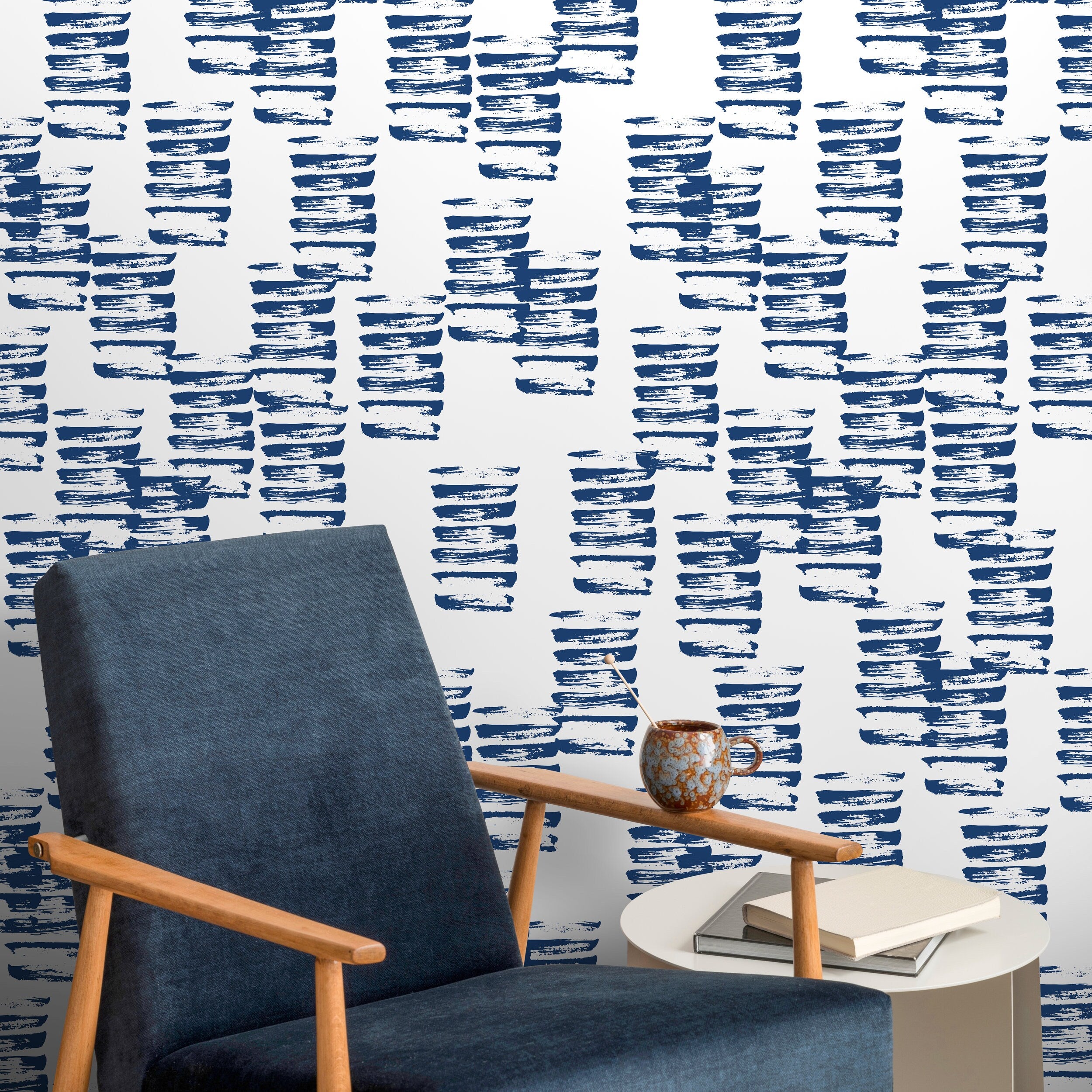 Abstract Wallpaper With Painterly Brush Strokes In Blue - A195