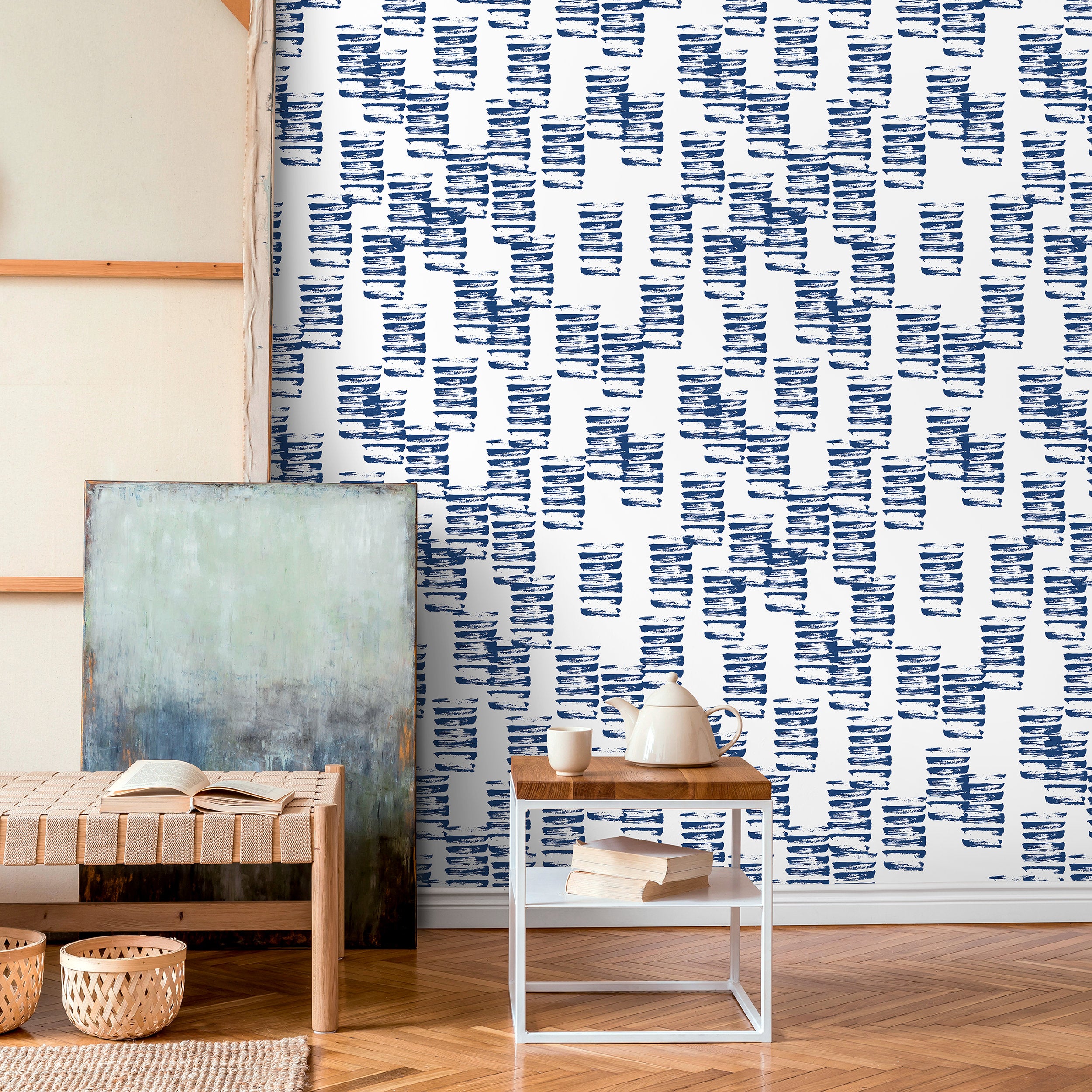 Abstract Wallpaper With Painterly Brush Strokes In Blue - A195