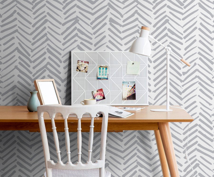 Herringbone Wallpaper With A Hand-drawn Motif In Grey - A408