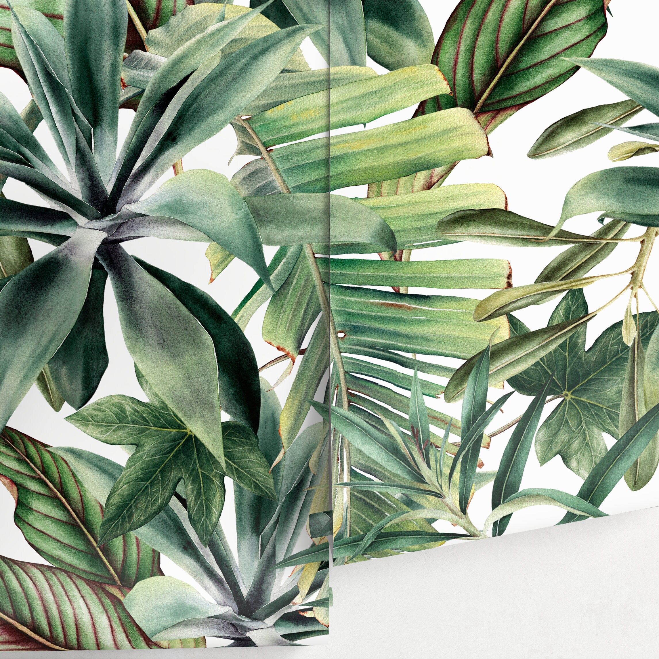 Botanical Wallpaper Featuring A Lush Tropical Canopy In Green And Red - A450