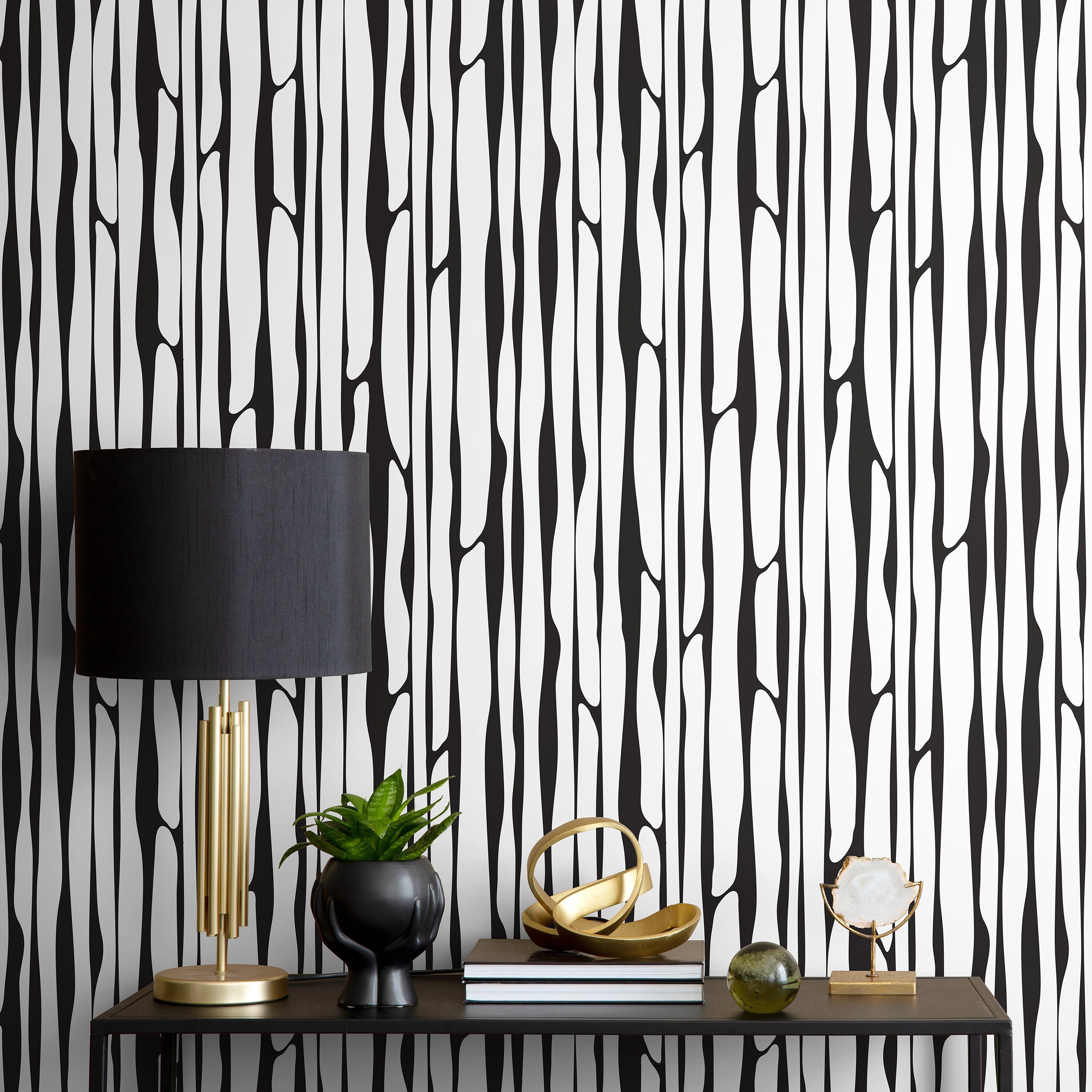 Abstract Wallpaper With Wavy Vertical Stripes In Black And White - A482