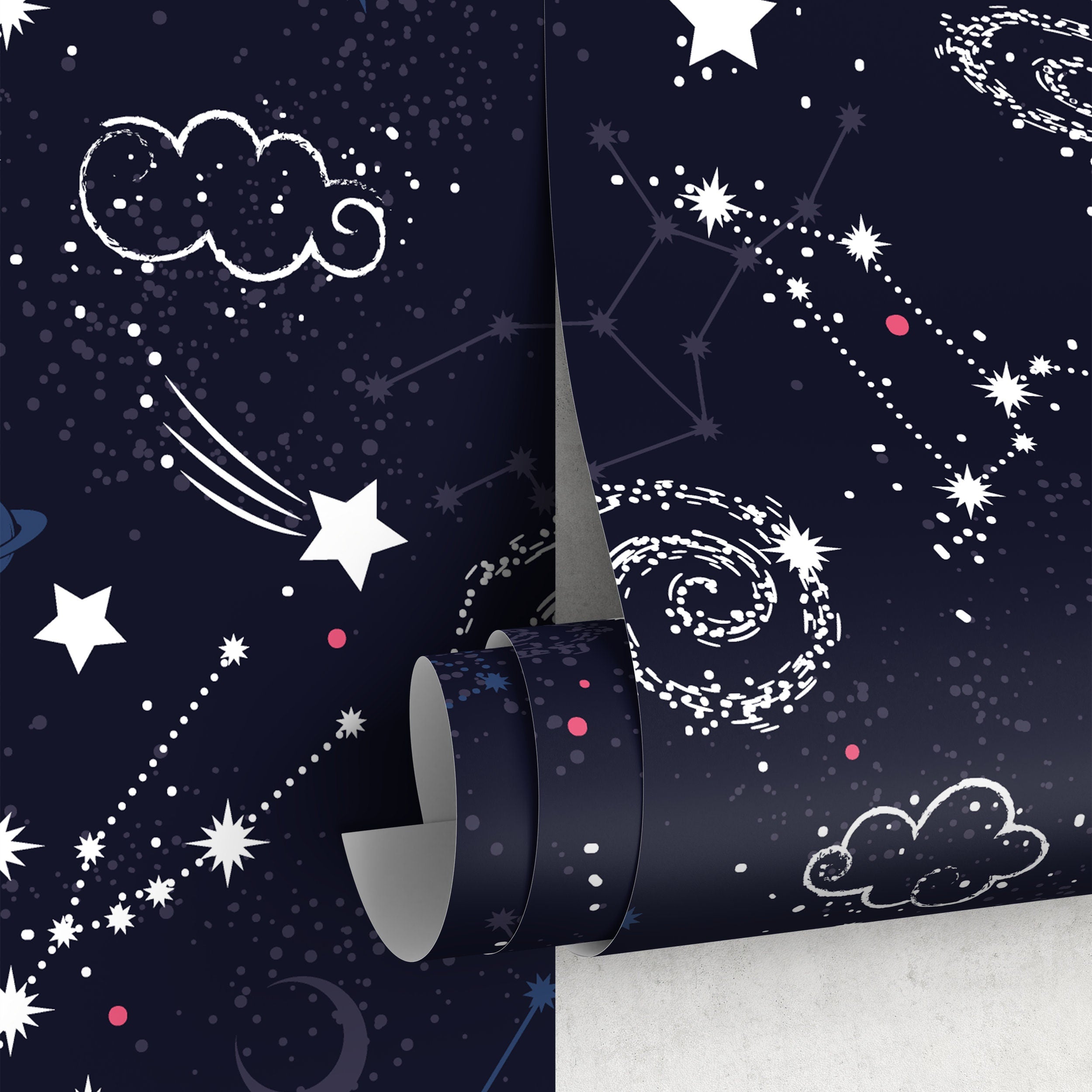 Space Wallpaper With Stars And Galaxies In Blue, White, And Pink - A485