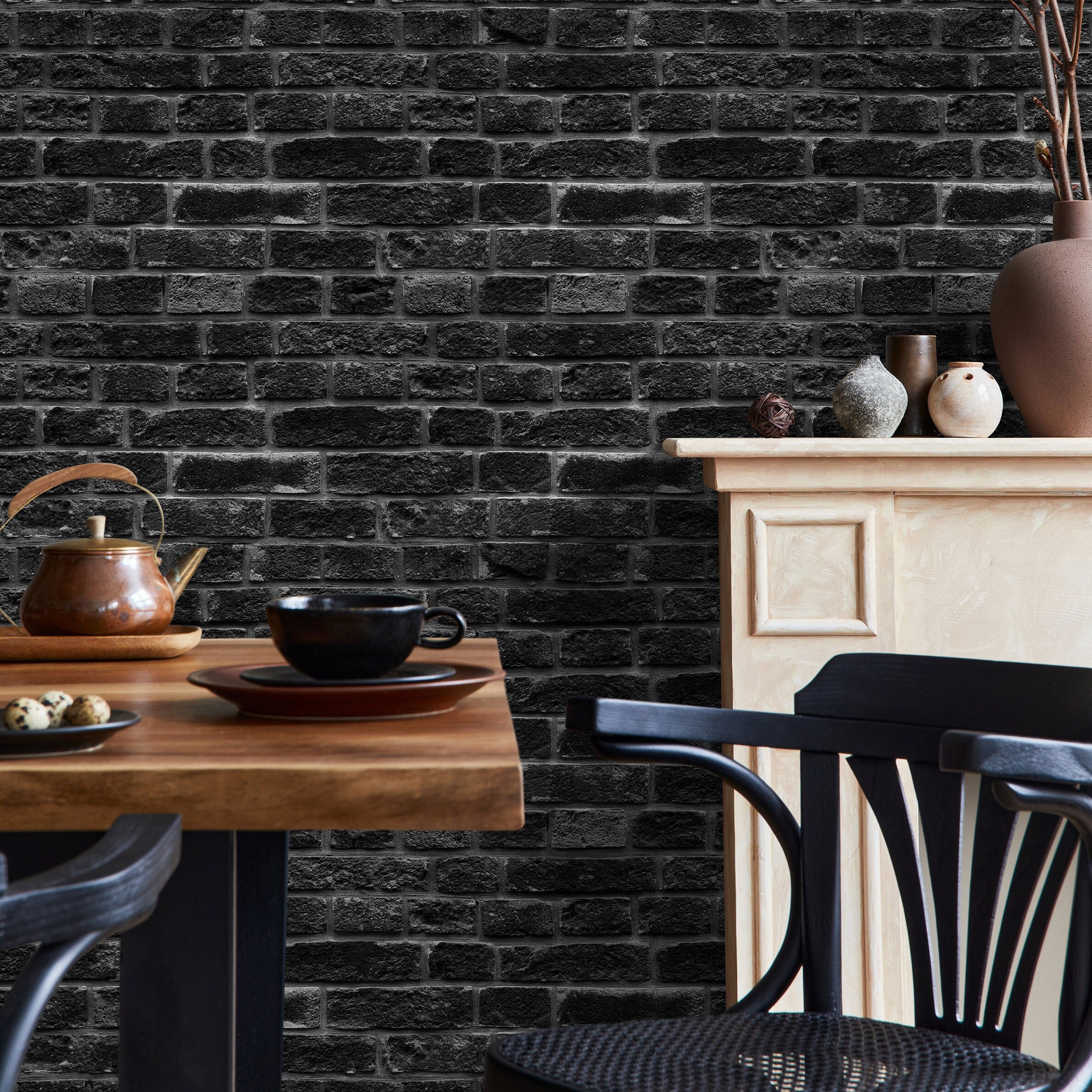 Brick Wallpaper With A Realistic Textured Look In Black And Gray - A532