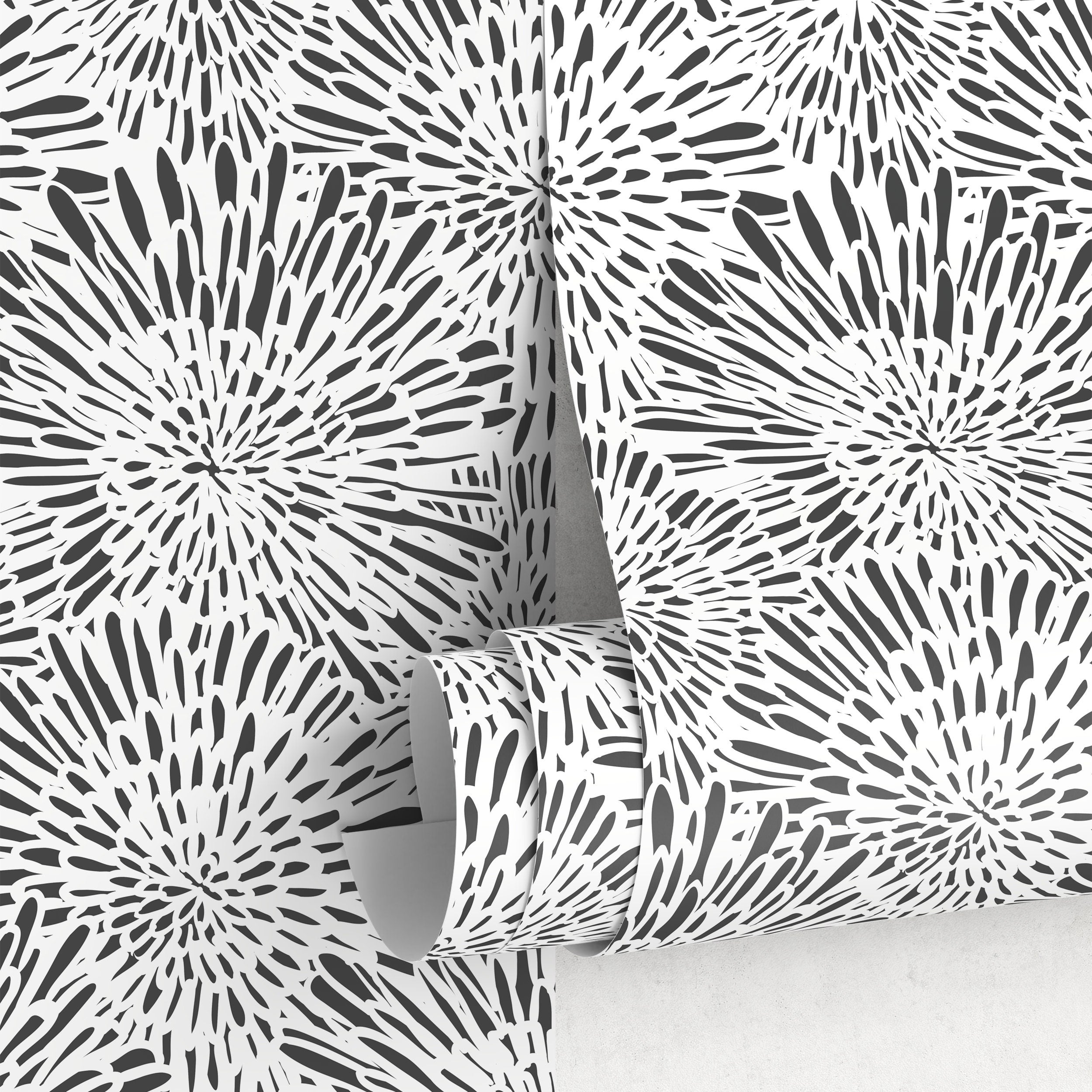 Abstract Wallpaper With A Graphic Starburst Motif In Black And White - A580