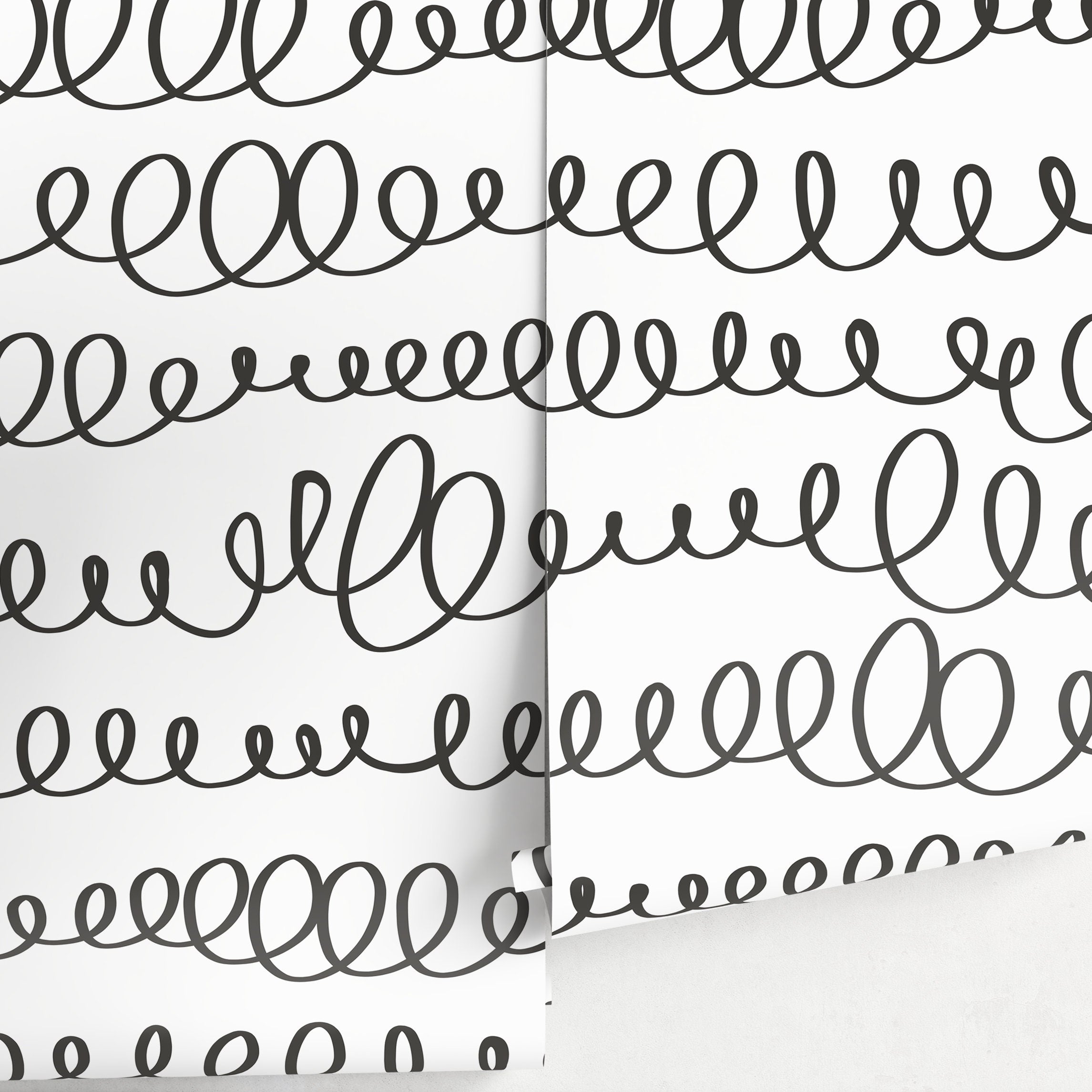 Abstract Wallpaper With A Hand-drawn Loop Motif In Black And White - A008
