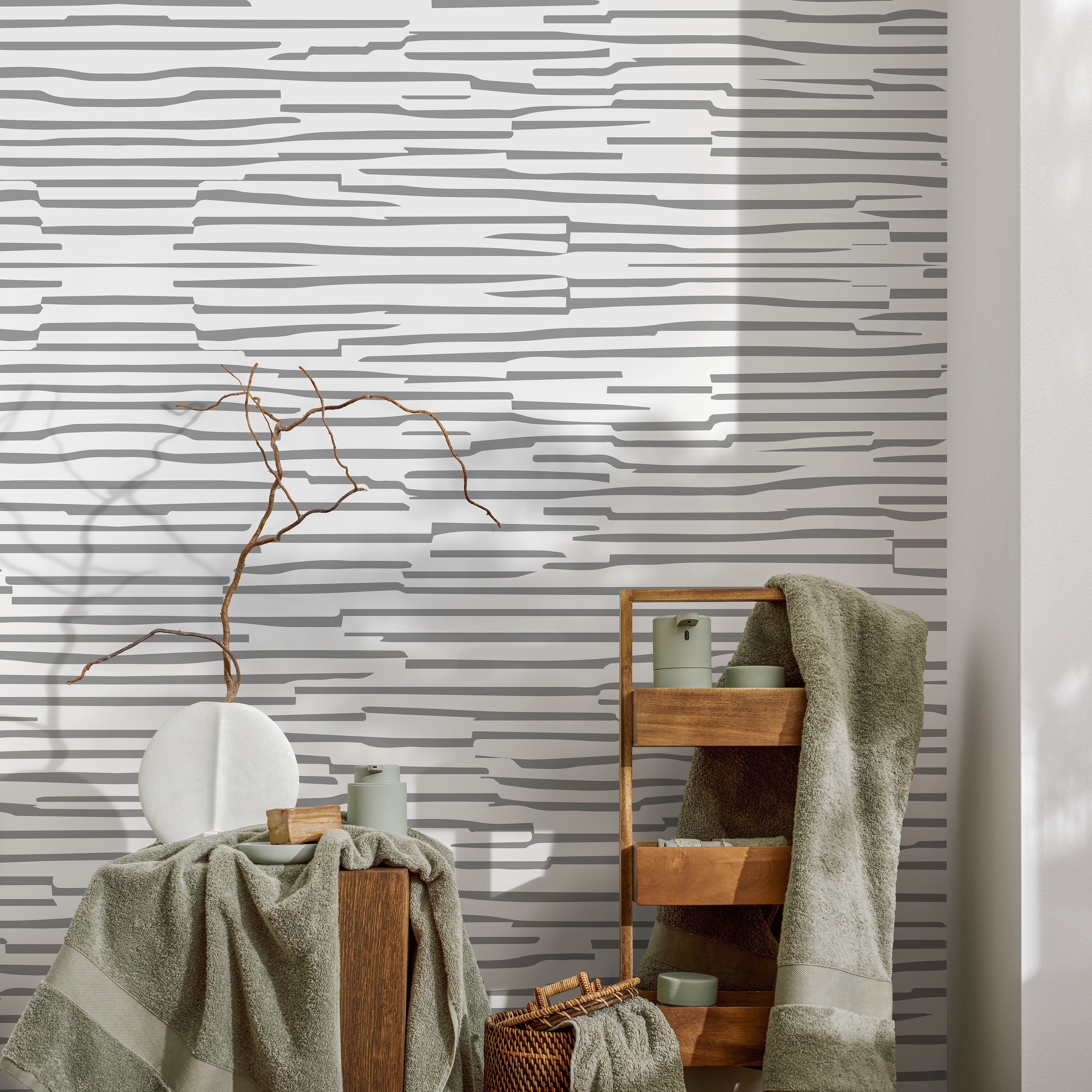 Abstract Wallpaper With Irregular Horizontal Lines In Gray - A009
