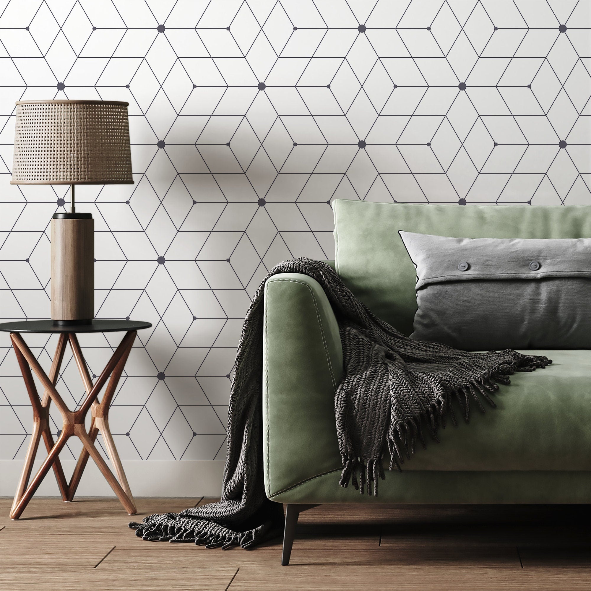 Geometric Wallpaper Featuring A Linear Cube Motif In Dark Grey - A022