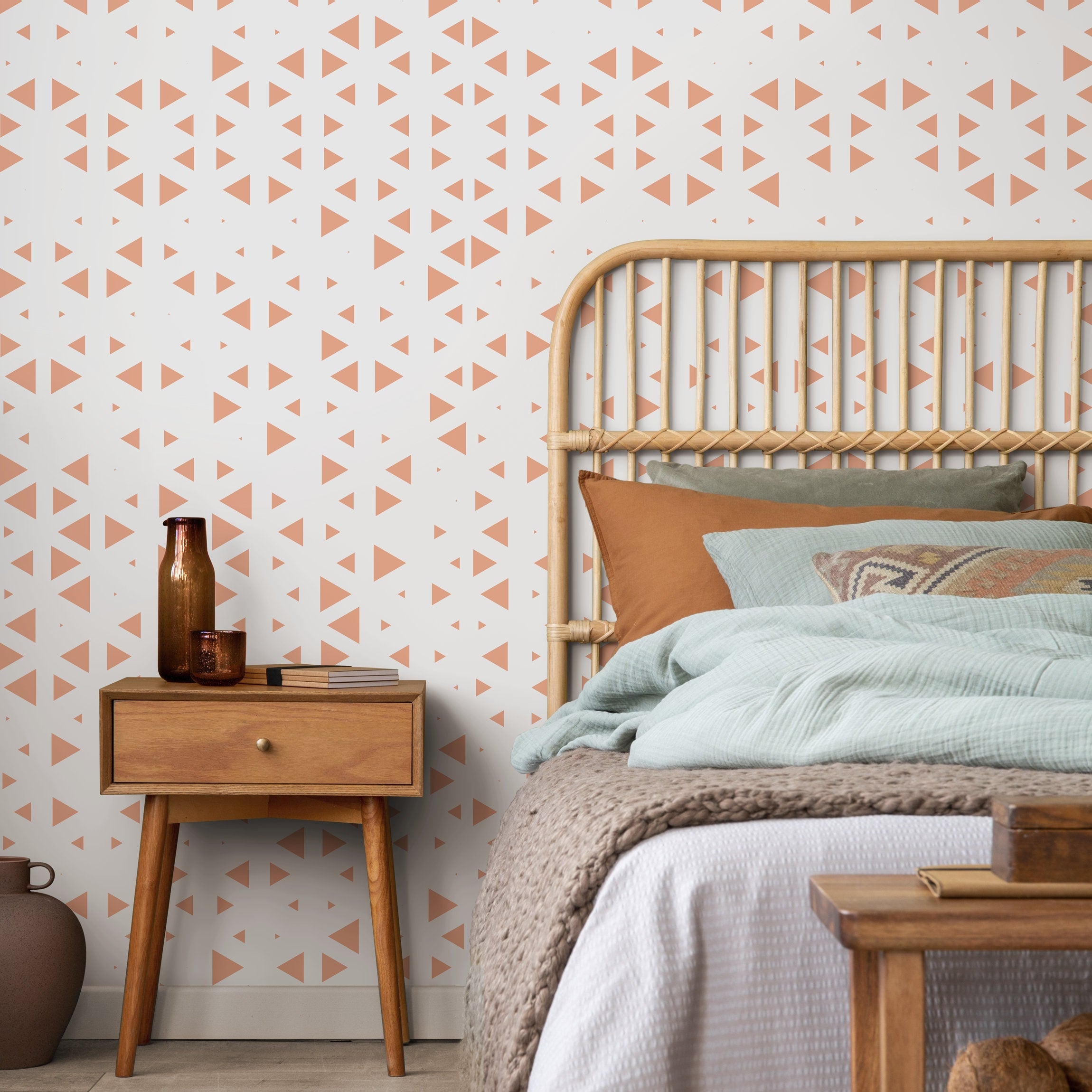 Geometric Wallpaper With A Repeating Triangle Motif In Terracotta - A024