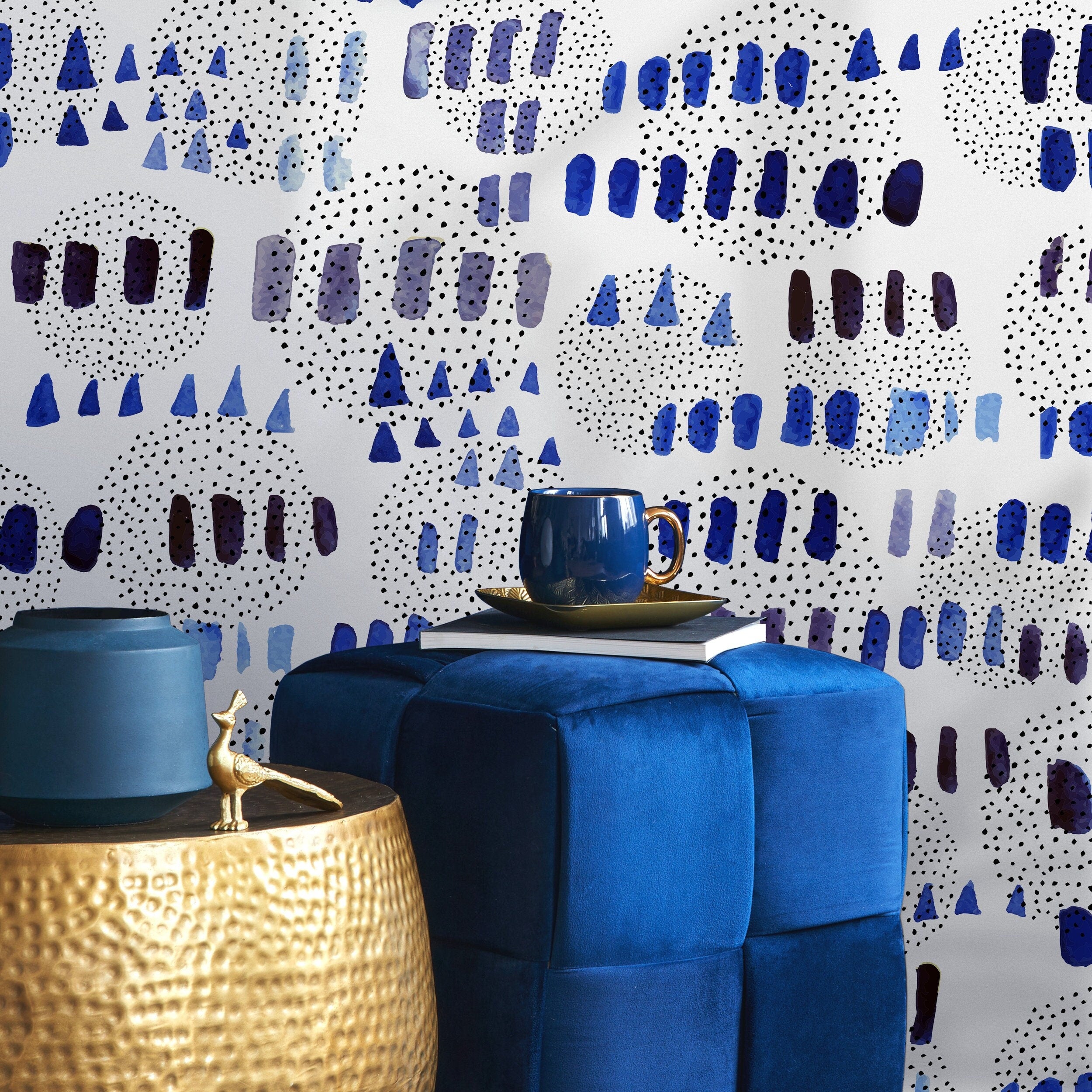 Abstract Wallpaper With Watercolor Brush Strokes In Blue, Purple, And Black - A028