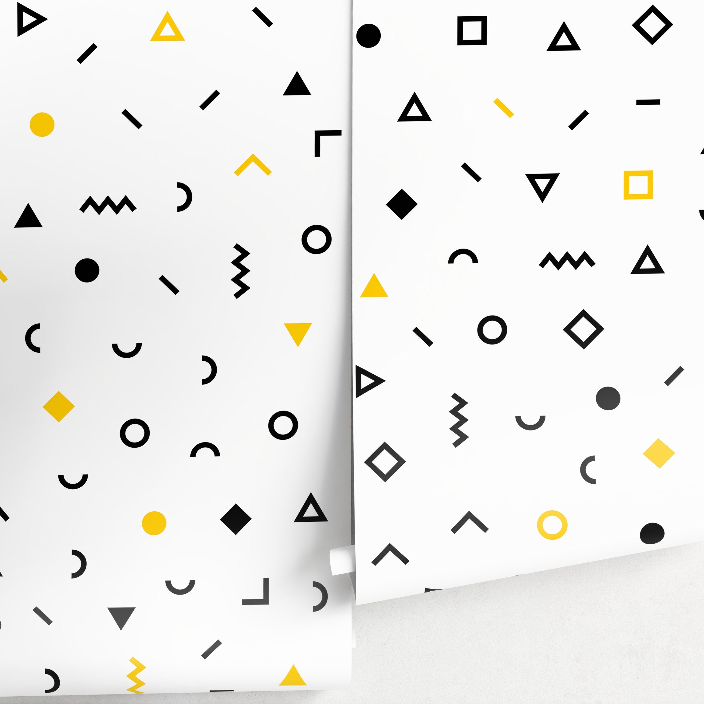 Geometric Wallpaper With Abstract Shapes In Black And Yellow - A041