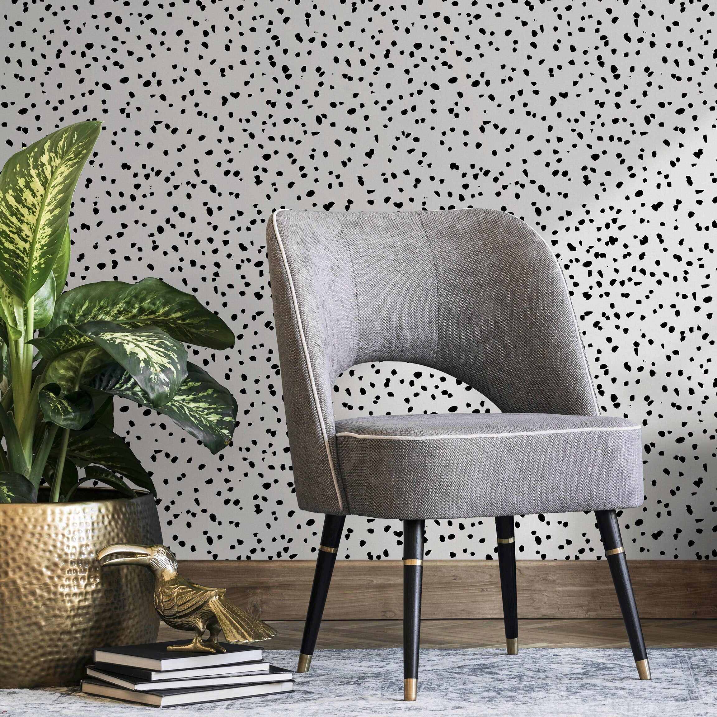 Abstract Wallpaper With A Dalmatian Spot Motif In Black And White - A056