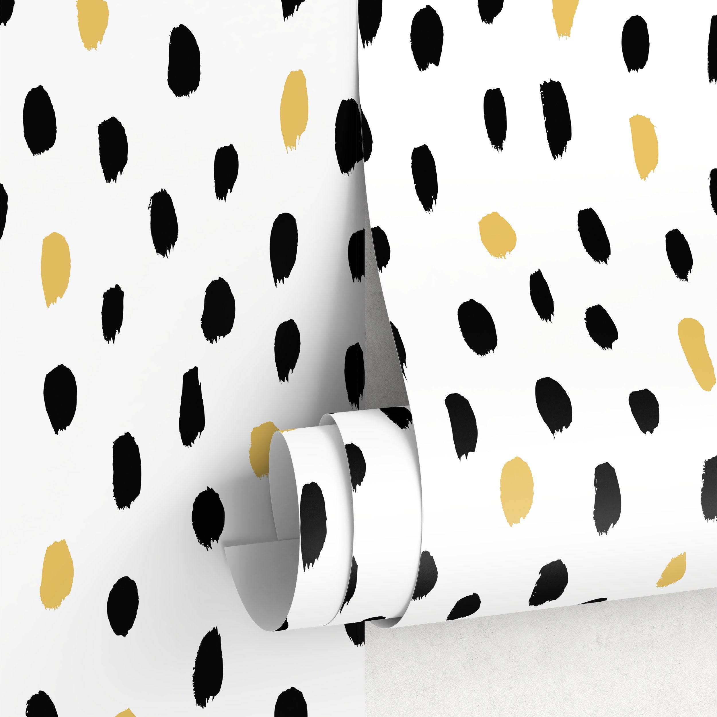 Abstract Wallpaper With Irregular Brush Strokes In Black And Yellow - A059