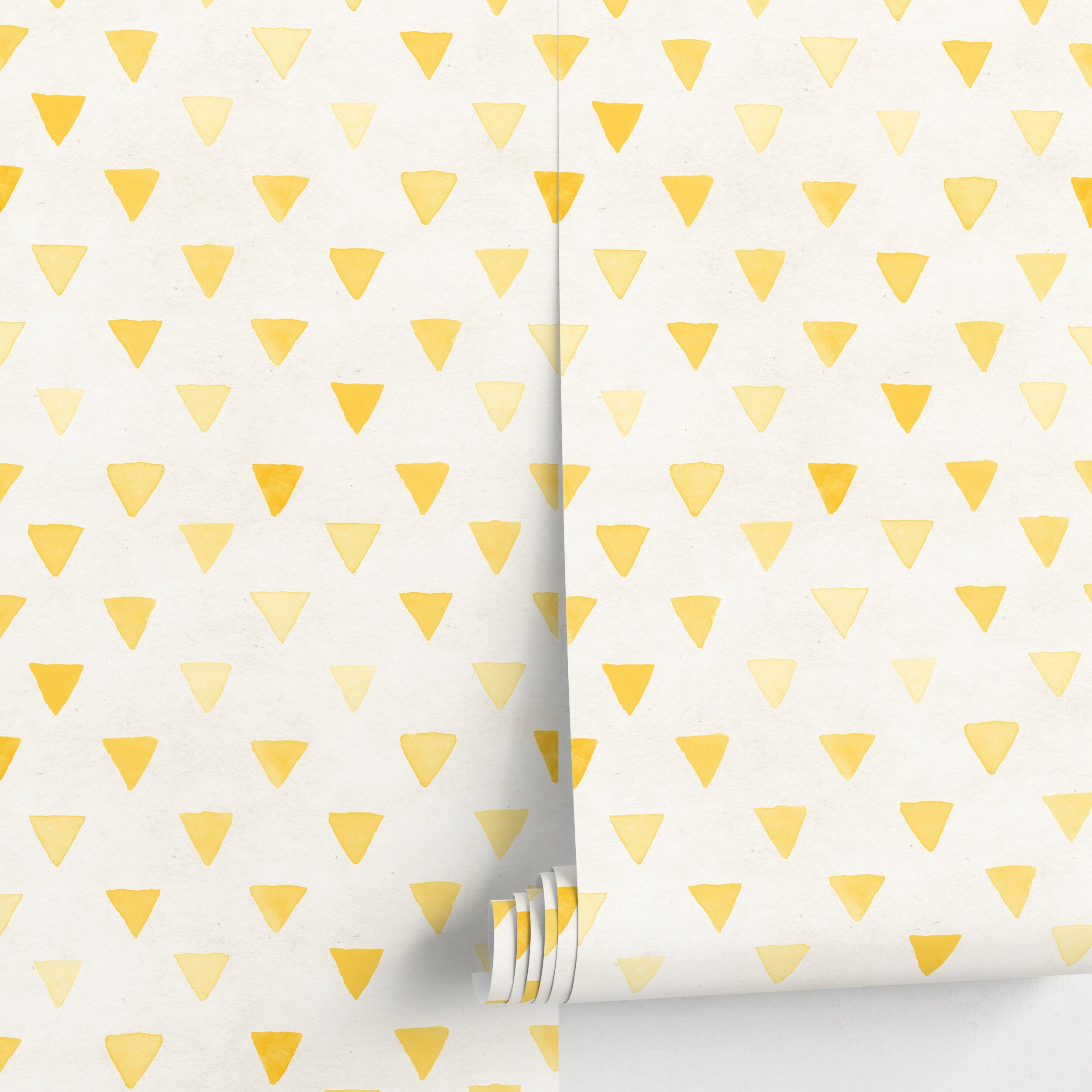 Geometric Wallpaper With A Watercolor Triangle Motif In Yellow - A076
