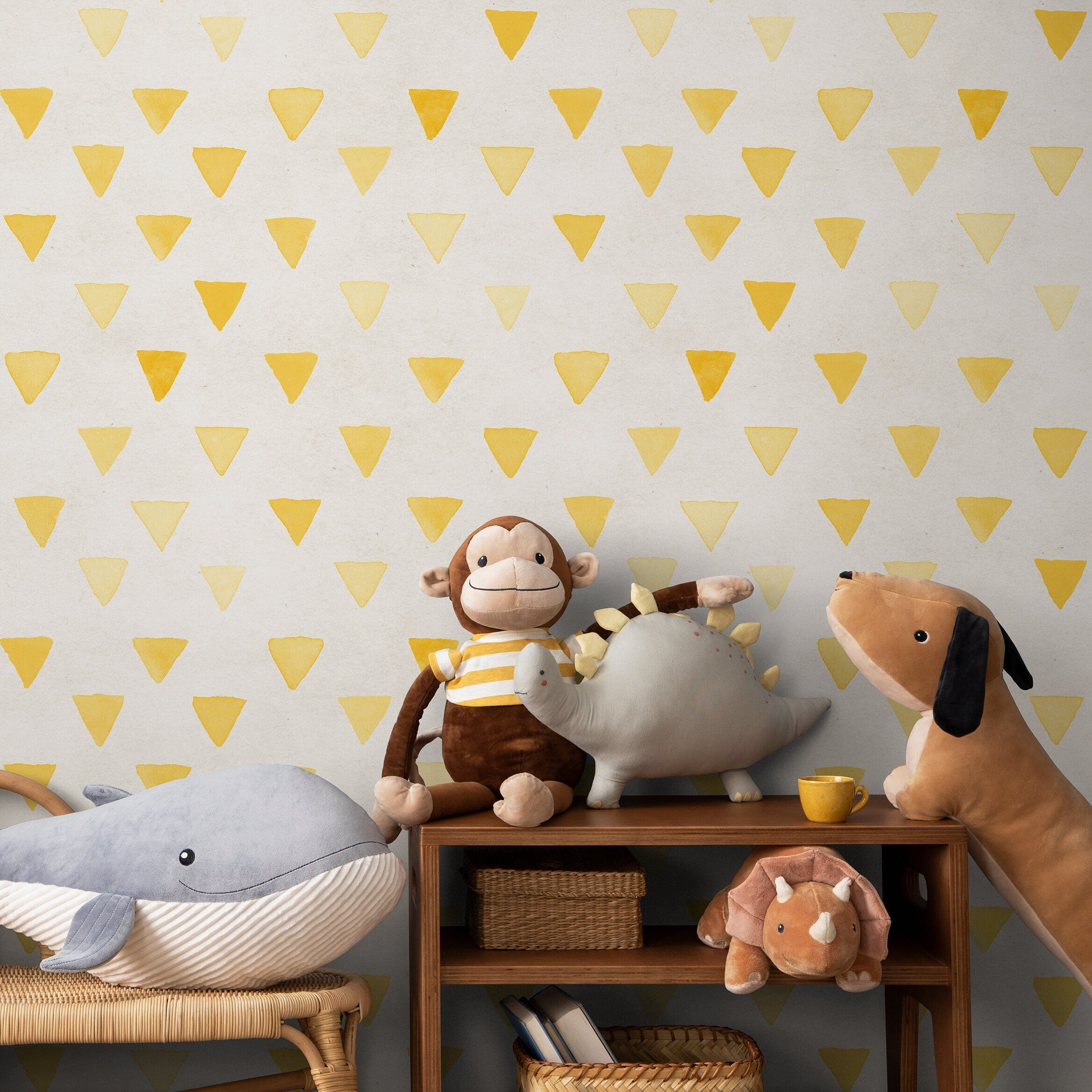 Geometric Wallpaper With A Watercolor Triangle Motif In Yellow - A076