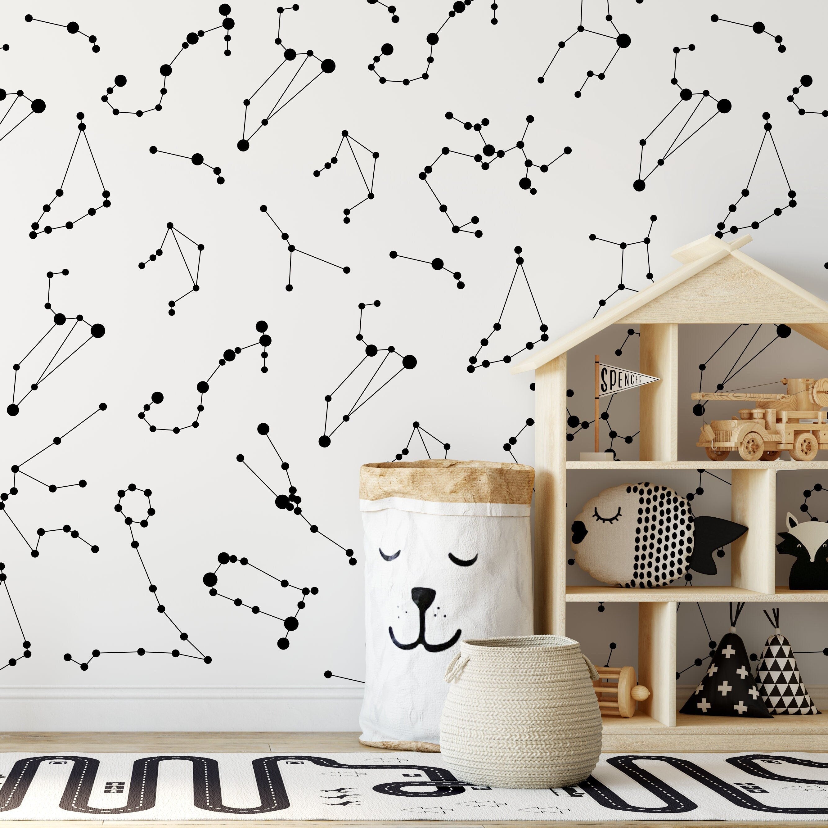Celestial Wallpaper Featuring Zodiac Constellations In Black And White - A116