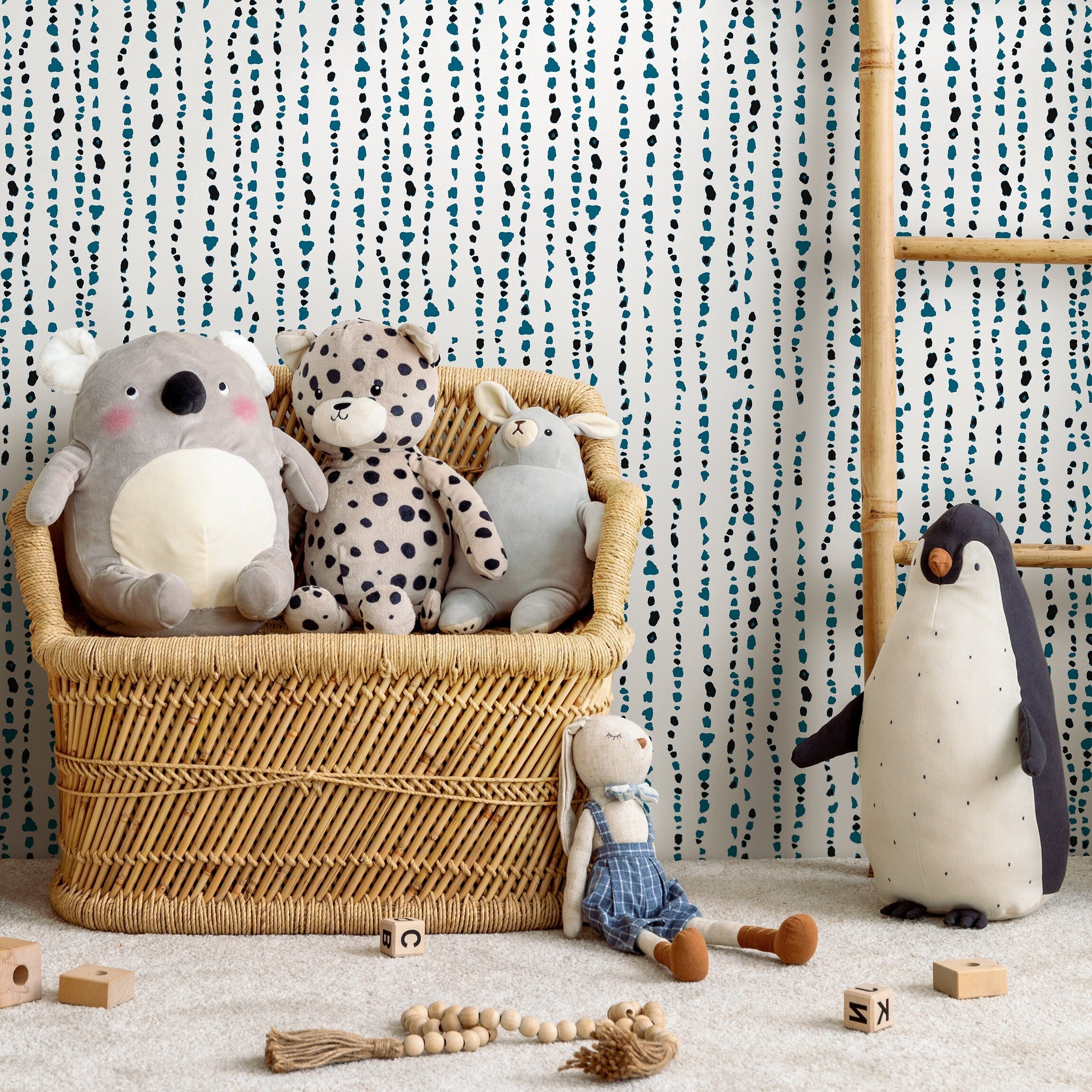 Abstract Wallpaper With Dotted Vertical Stripes In Teal And Black - A150