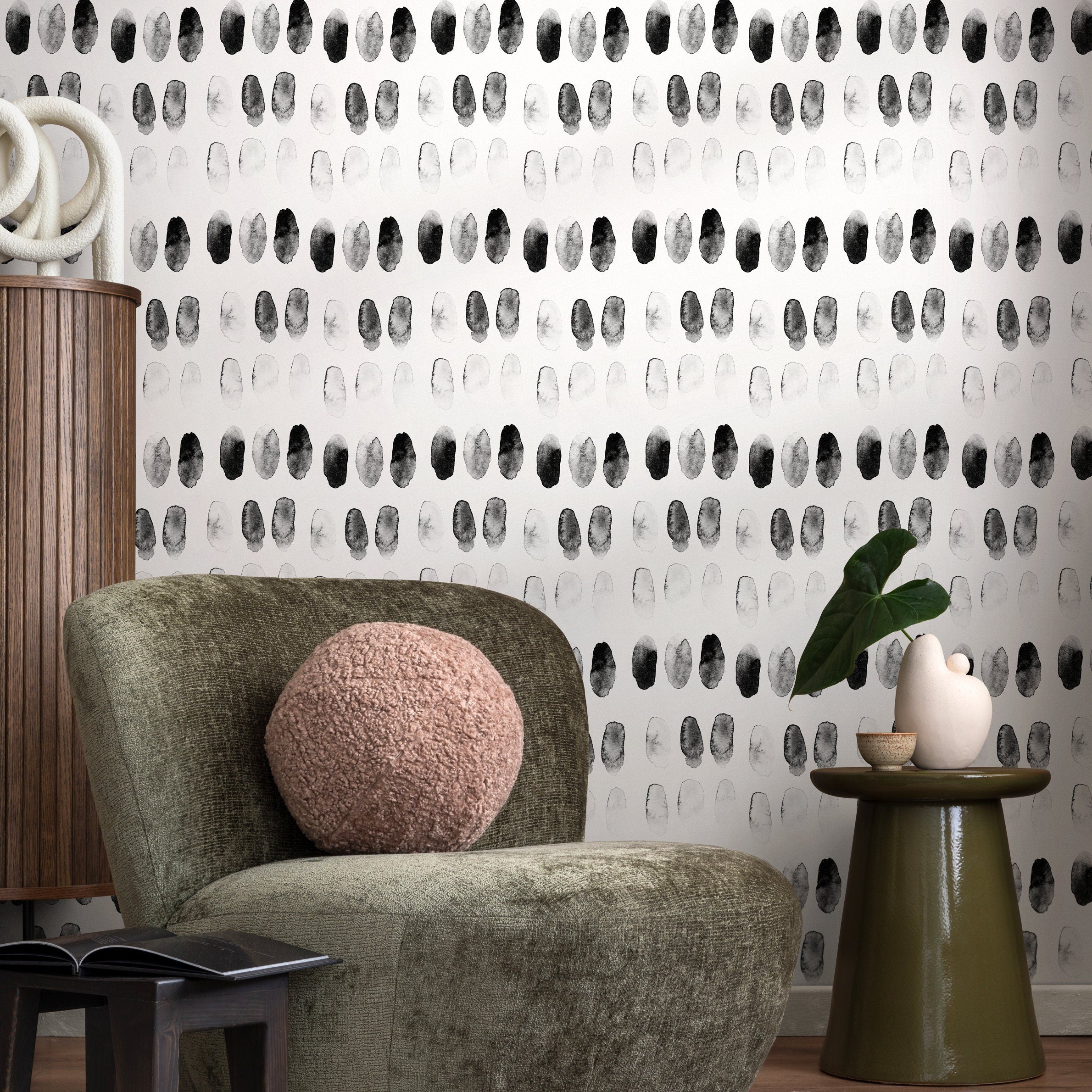 Watercolor Wallpaper With A Minimalist Brushstroke Pattern In Black And White - A248