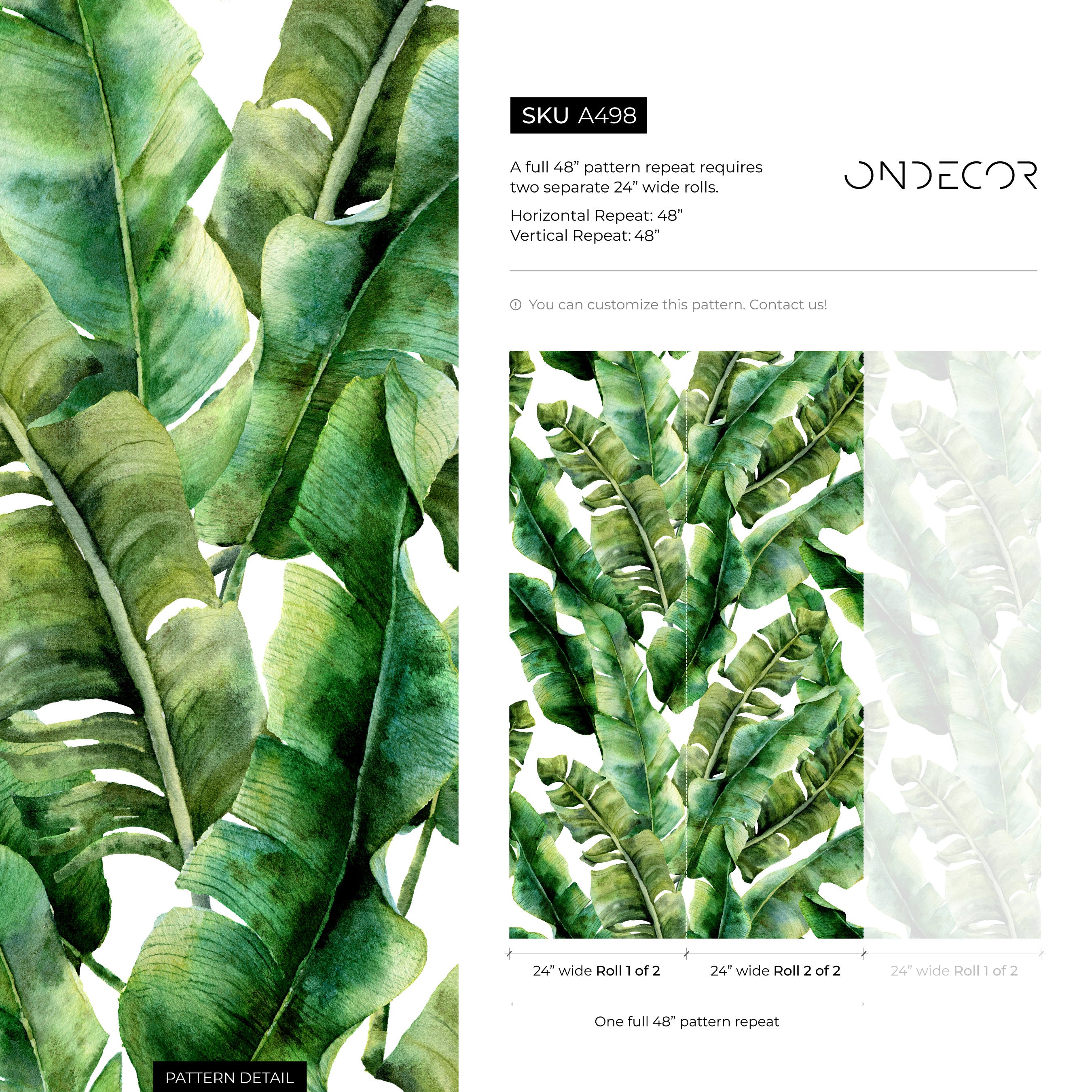 Tropical Wallpaper With A Watercolor Banana Leaf Motif In Green - A498