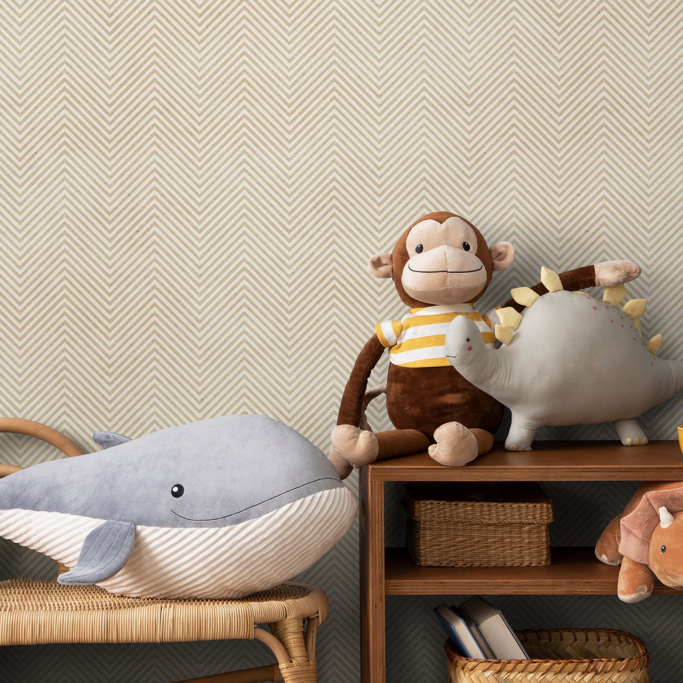 Chevron Wallpaper With A Minimalist Stripe Motif In Yellow And White - A341