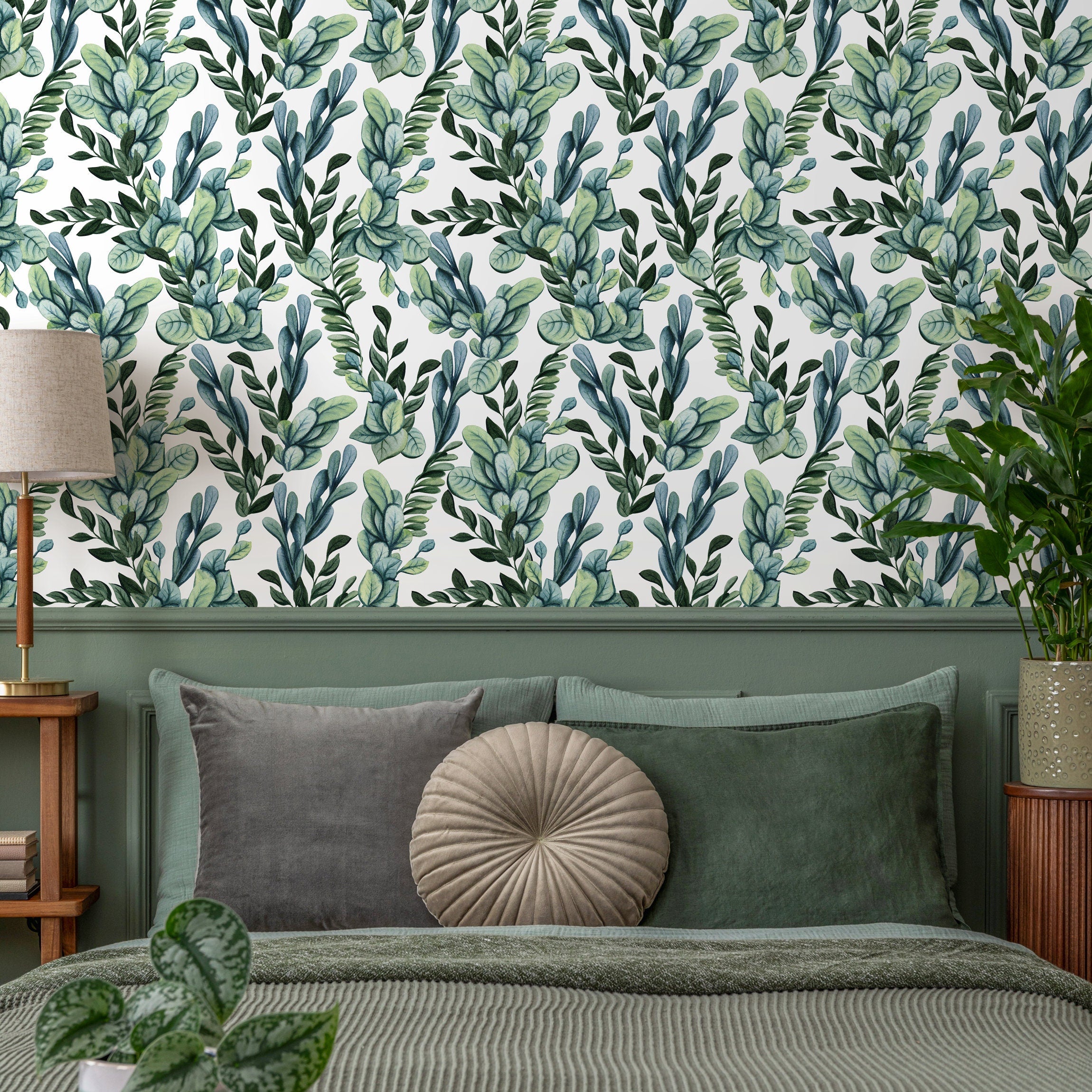 Botanical Wallpaper With Lush Greenery In Green And Teal - A757