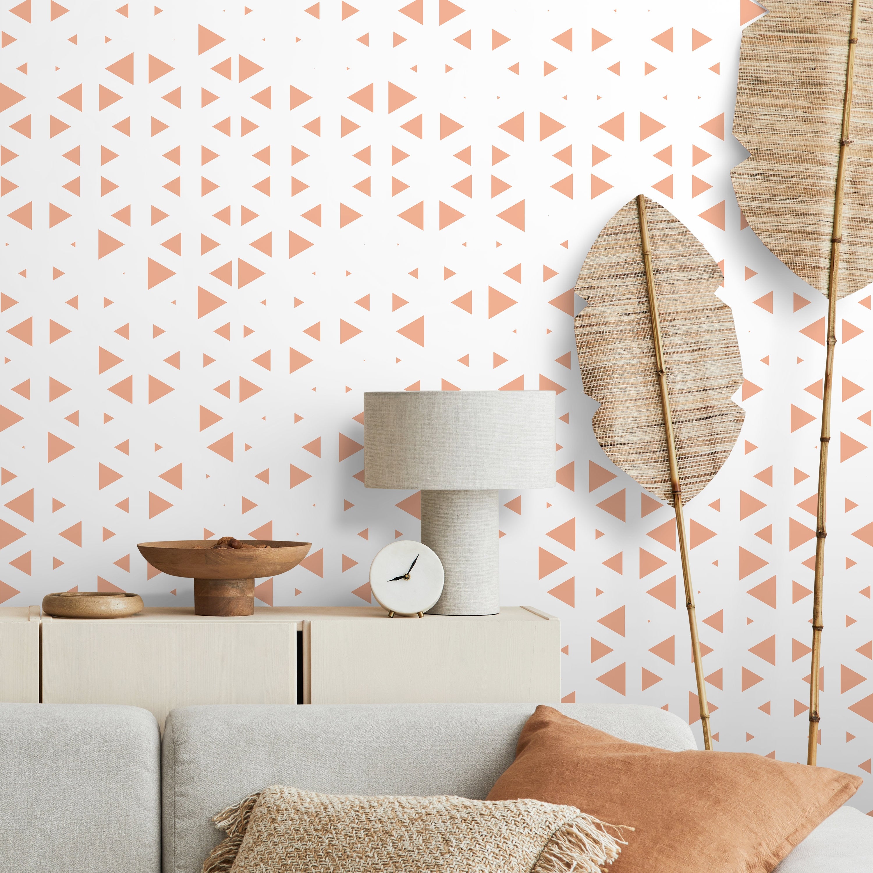 Geometric Wallpaper With A Repeating Triangle Motif In Terracotta - A024