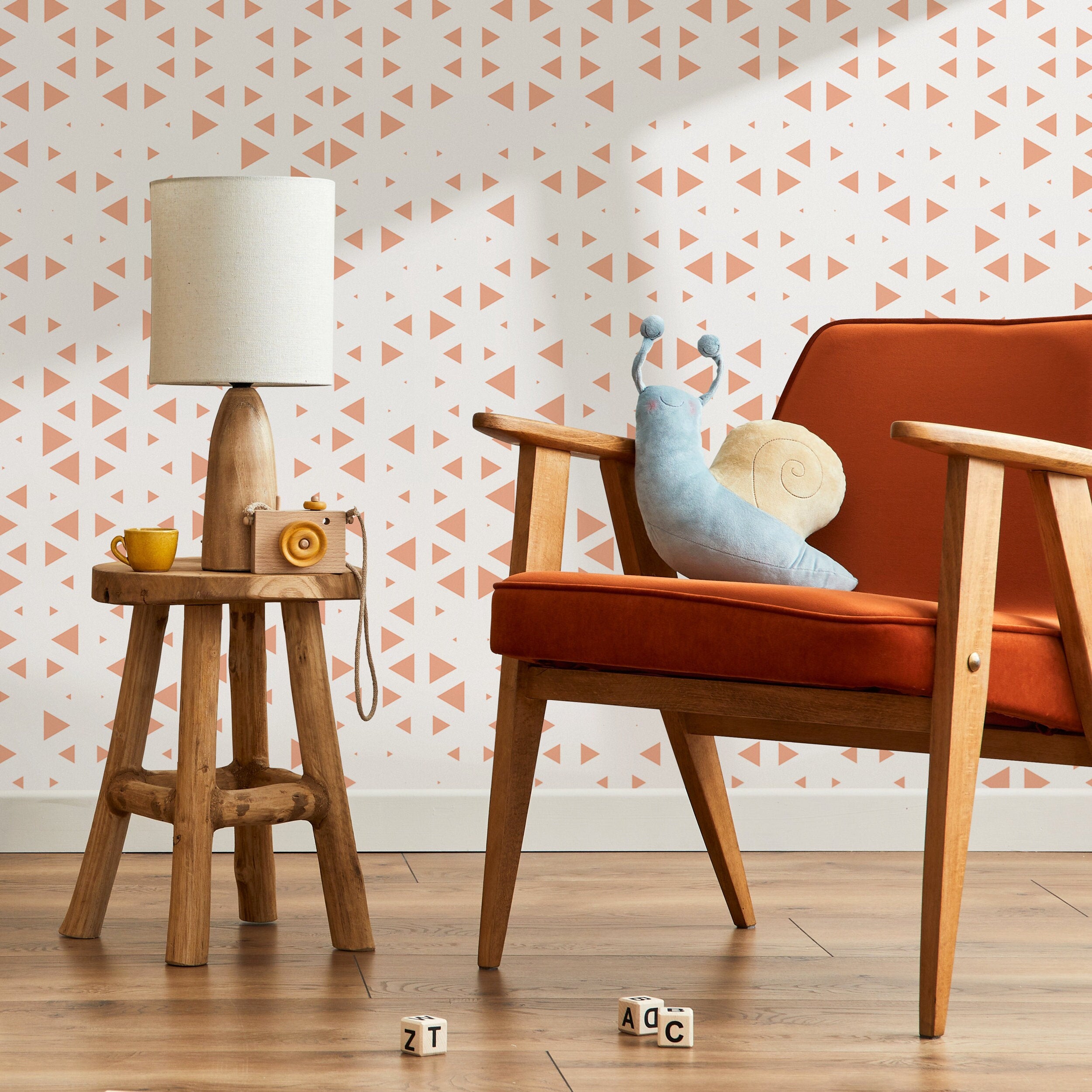 Geometric Wallpaper With A Repeating Triangle Motif In Terracotta - A024