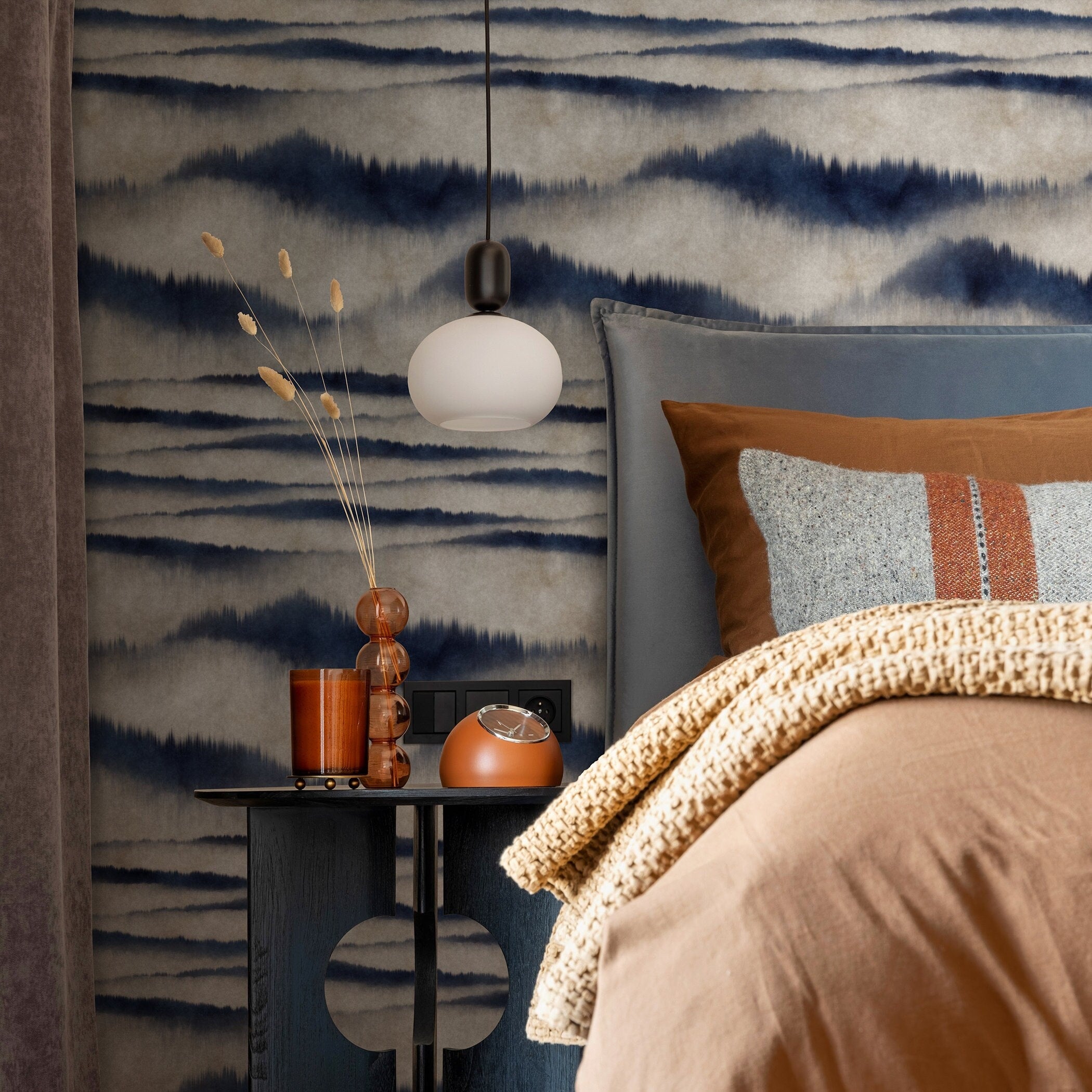 Abstract Wallpaper With A Misty Mountain Motif In Blue And Gray - A102