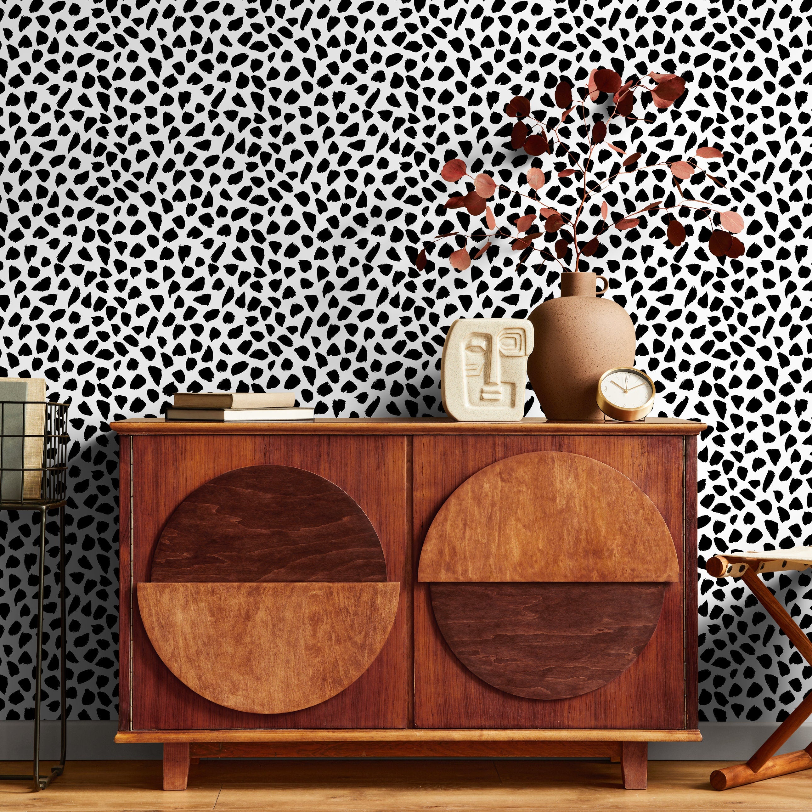 Animal Print Wallpaper With Dalmatian Inspired Spots In Black And White - A872