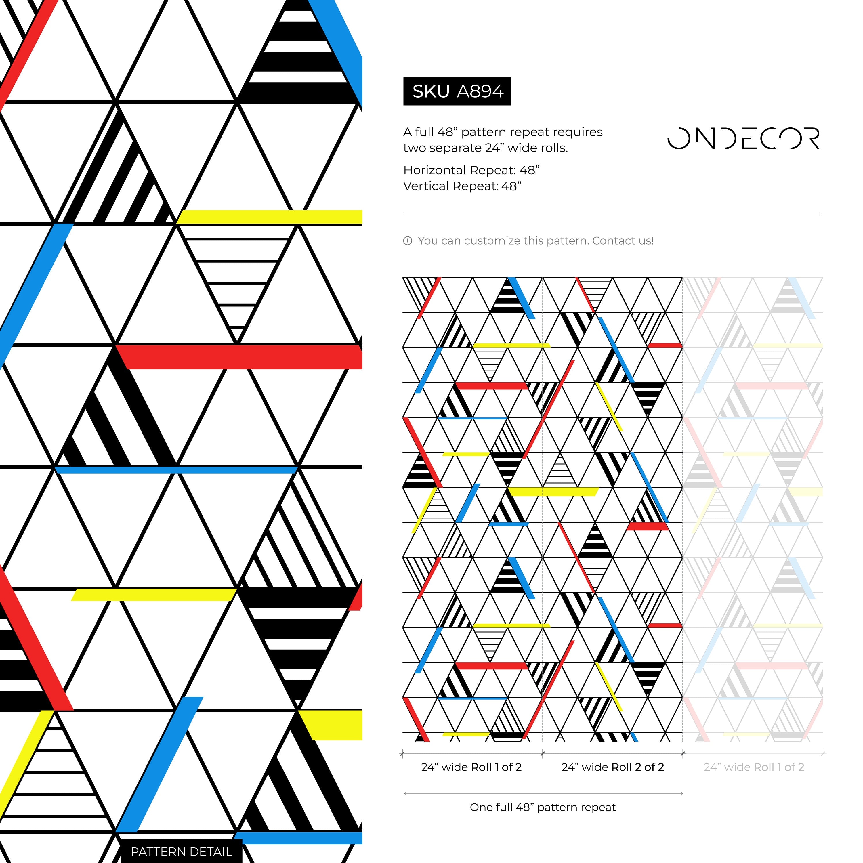 Geometric Wallpaper With A Triangle Grid In Red, Blue, And Yellow - A894
