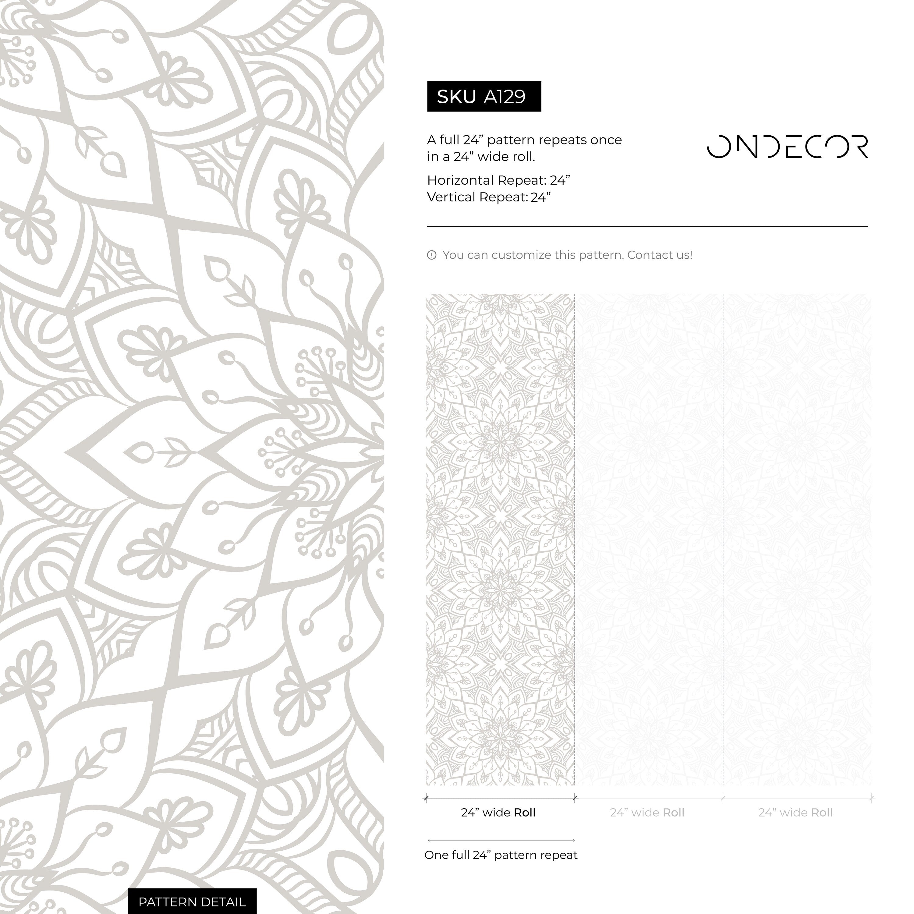 Mandala Wallpaper With An Intricate Medallion In Light Gray - A129