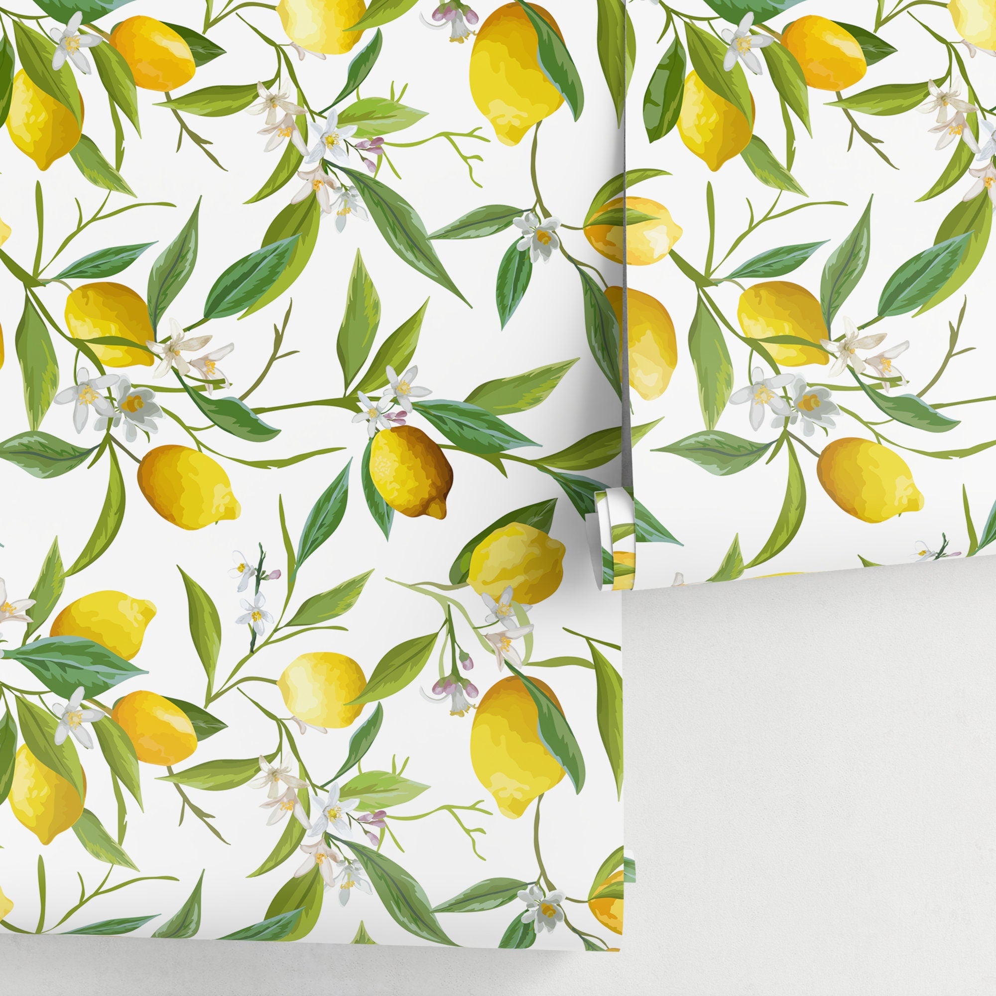 Botanical Wallpaper With A Fresh Lemon Tree Motif In Yellow And Green - A146