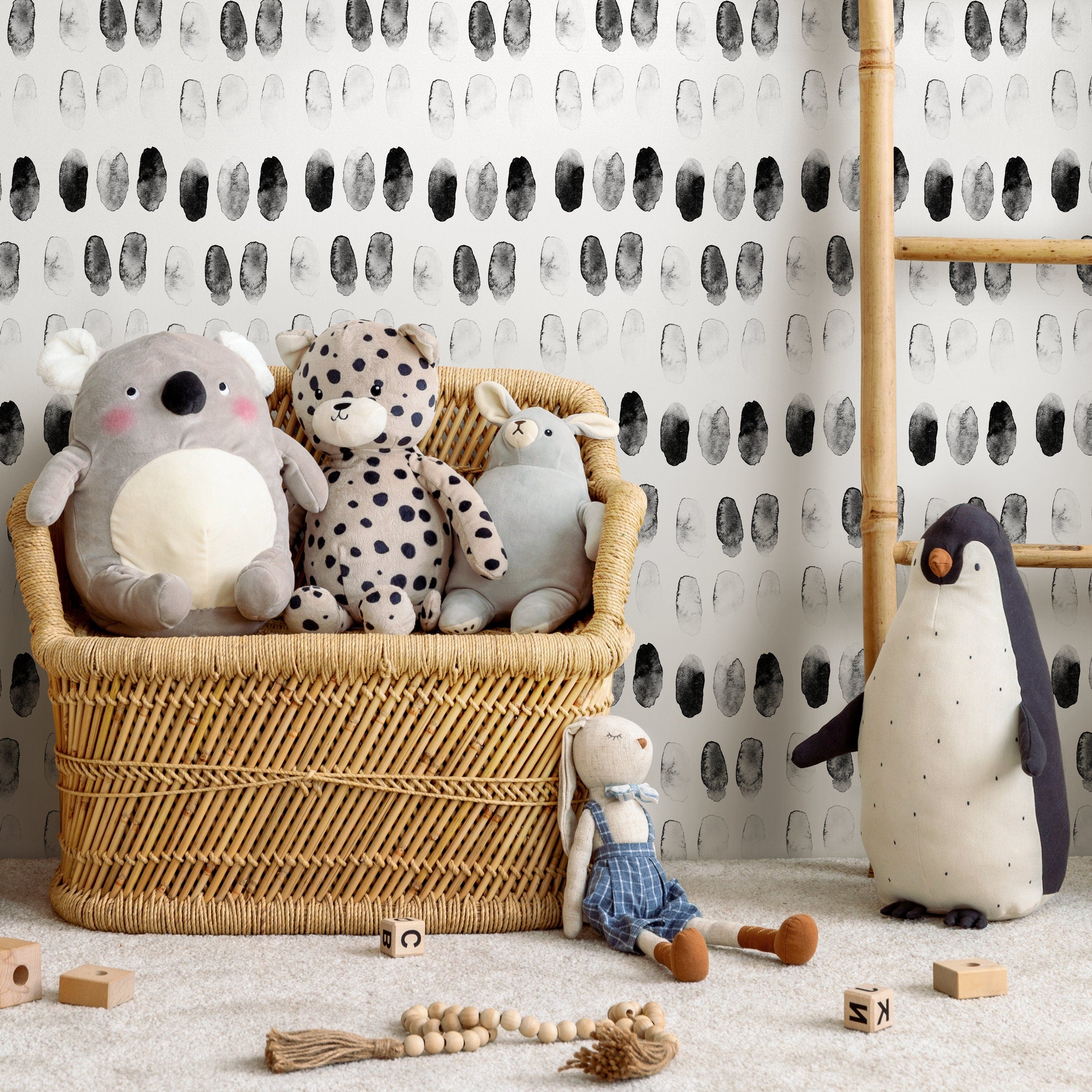 Watercolor Wallpaper With A Minimalist Brushstroke Pattern In Black And White - A248