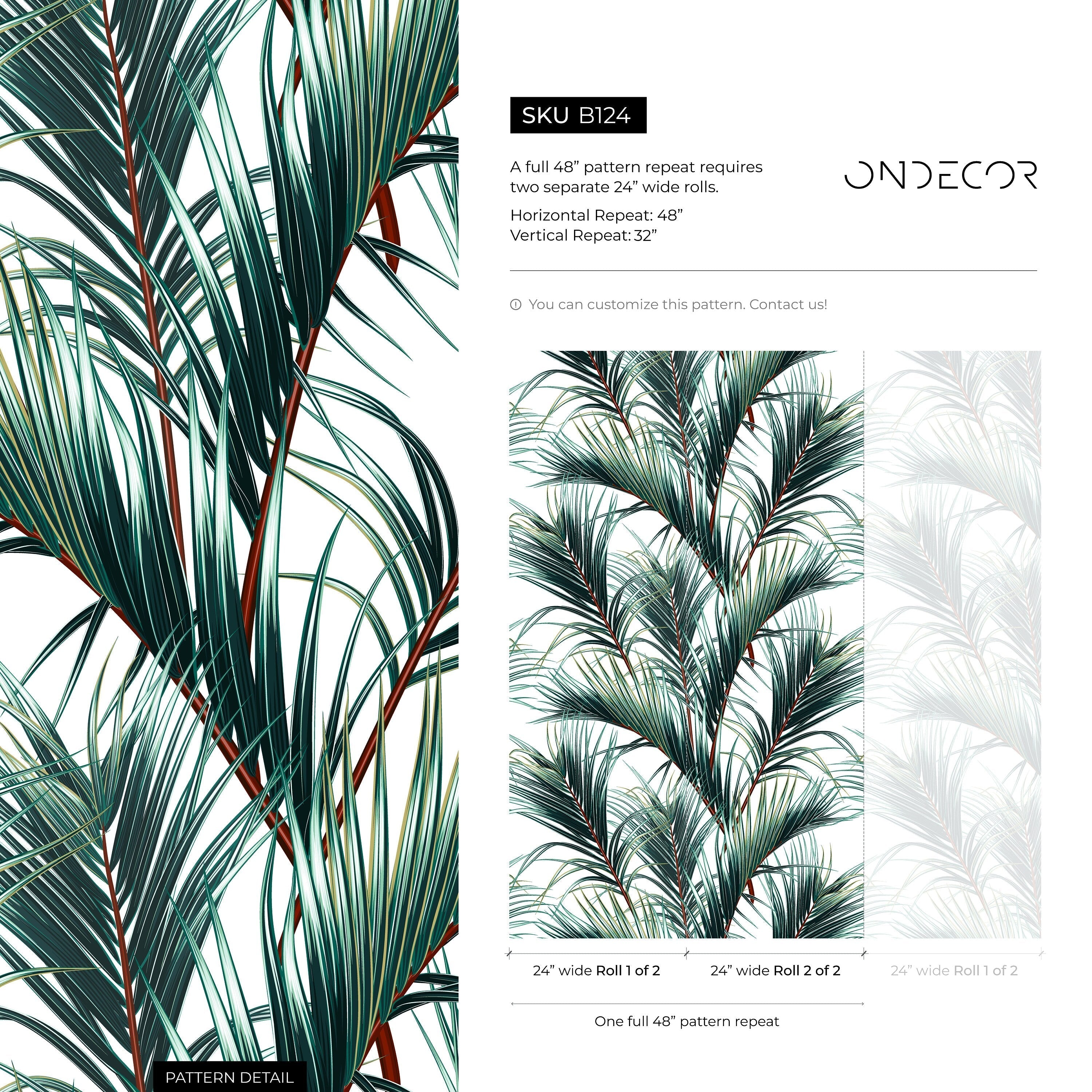 Tropical Wallpaper Featuring Lush Palm Fronds In Green And Brown - B124